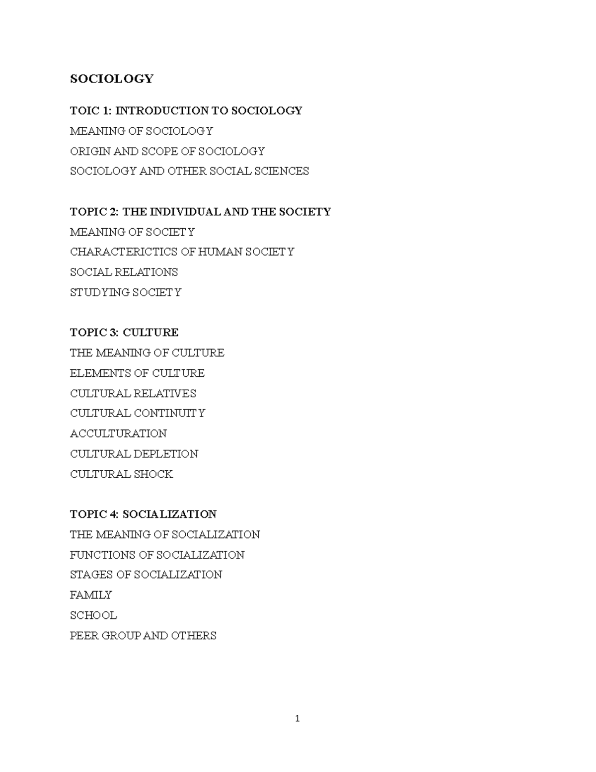 Revised Sociology Notes - 2022 - SOCIOLOGY TOIC 1: INTRODUCTION TO ...