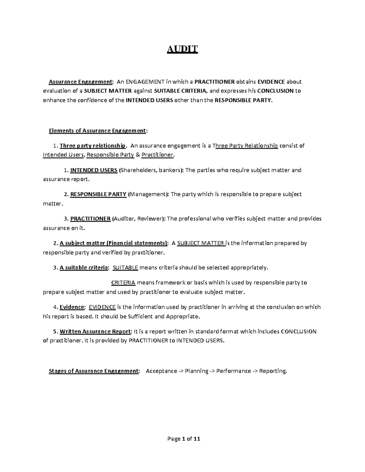 08 Audit PDF - notes - AUDIT Assurance Engagement: An ENGAGEMENT in ...