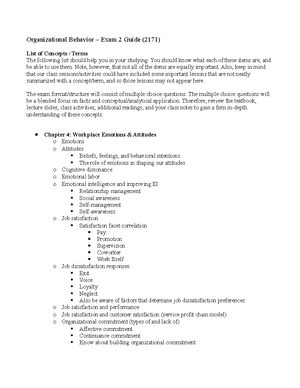 Exam 1 Study Guide 2171 - Organizational Behavior Exam 1 Study Guide ...