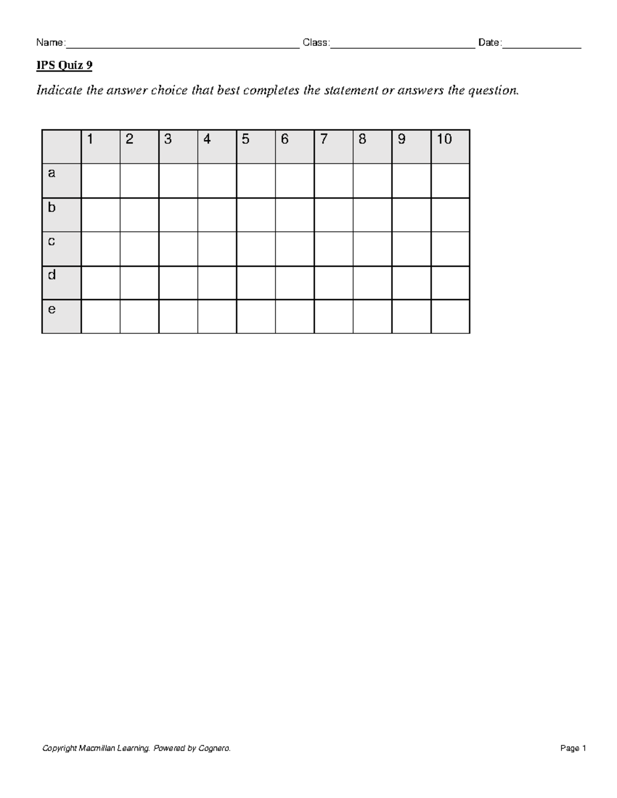 IPS Quiz 9 - i hope this helps - IPS Quiz 9 Indicate the answer choice ...