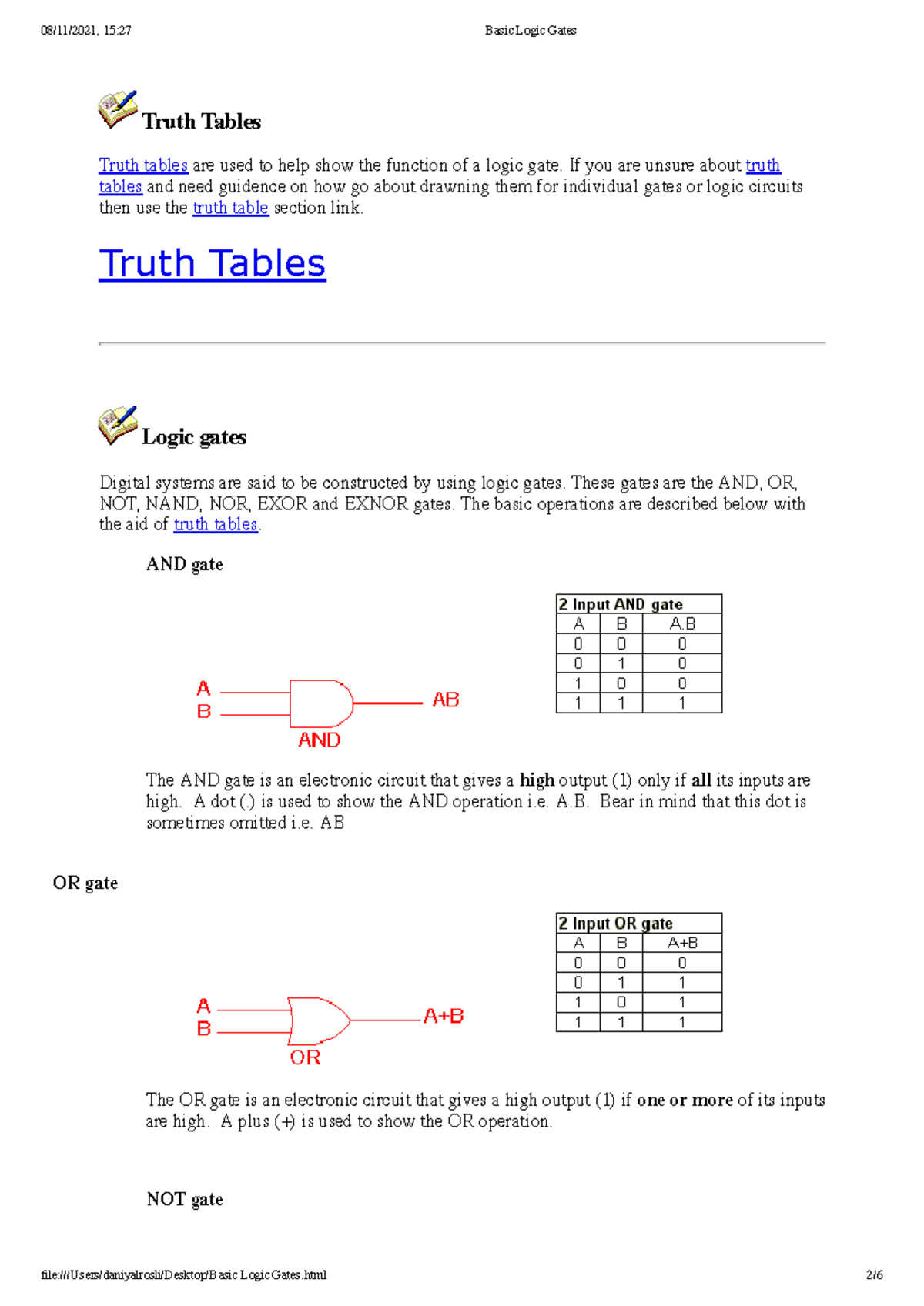 Basic Logic Gates ITT 270 - Truth Tables Truth tables are used to help ...