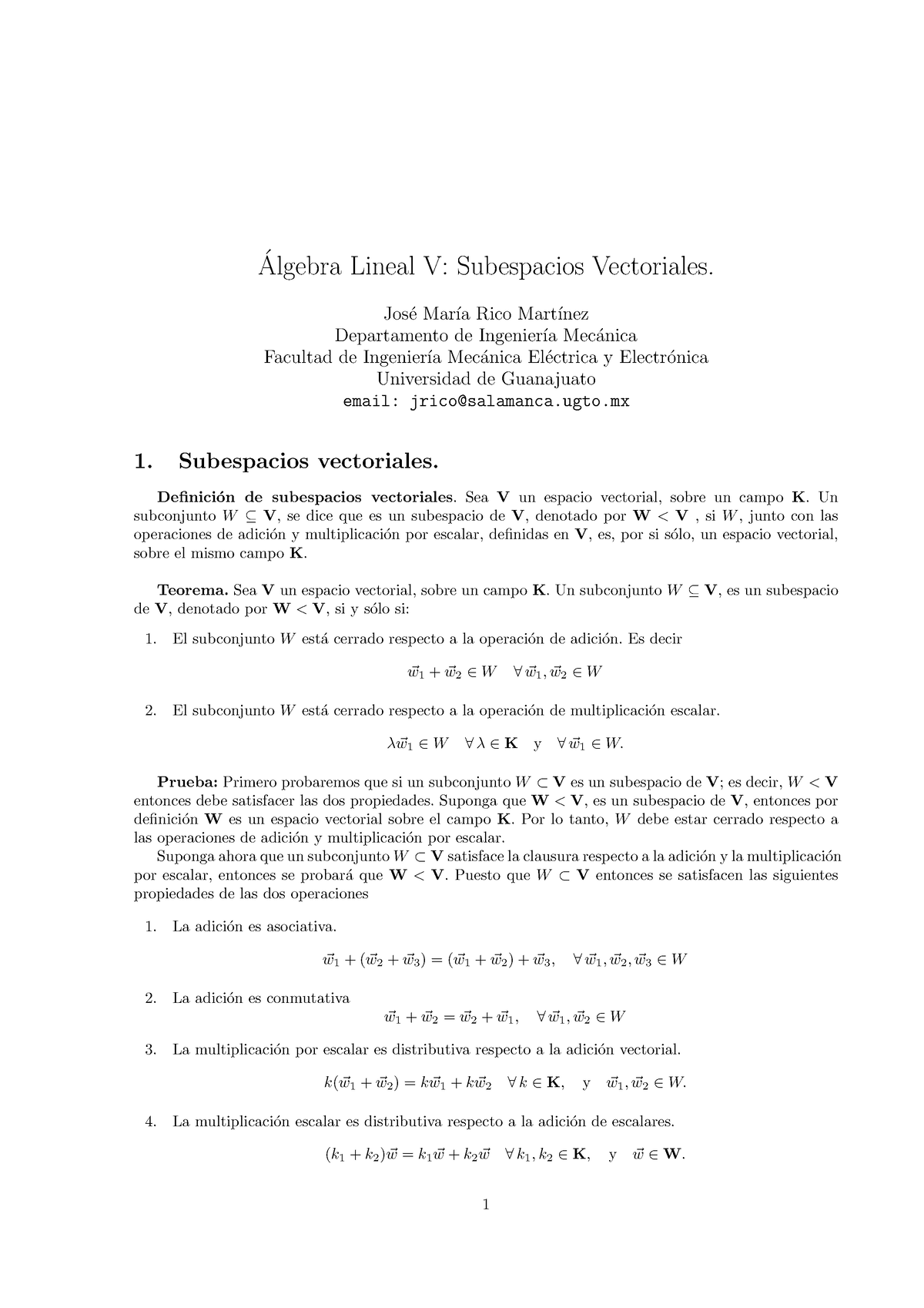 Algebra Lineal Espacios Vectoriales Materia - Algebra Lineal V ...