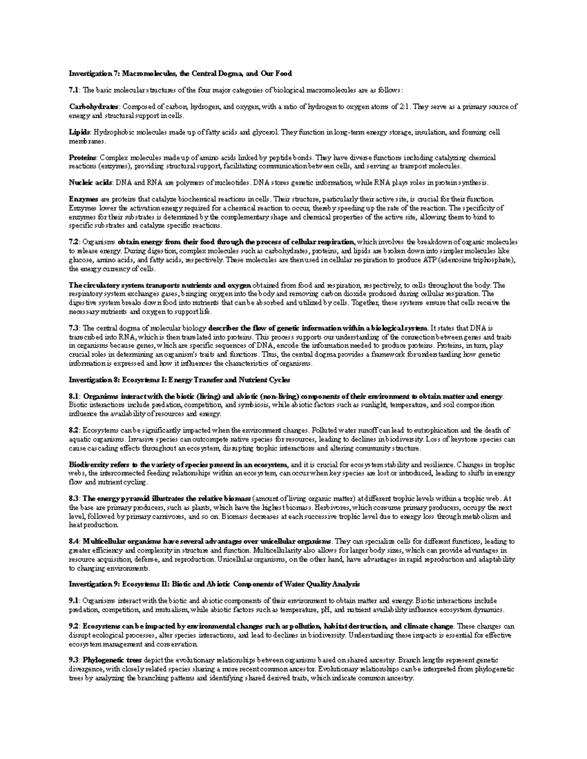 Bio lab test 2 - Investigation 7: Macromolecules, the Central Dogma ...