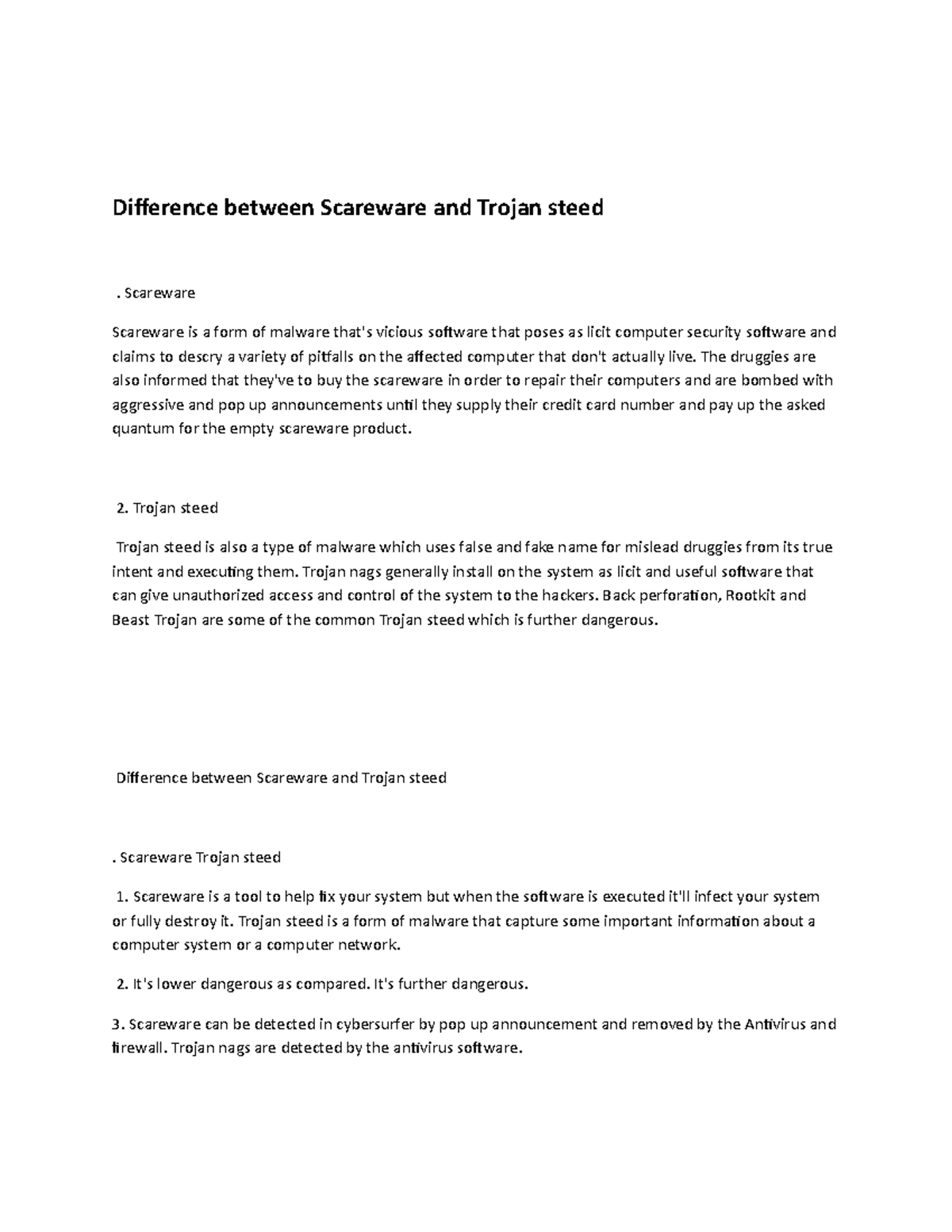 Difference between Scareware and Trojan steed - Scareware Scareware is ...