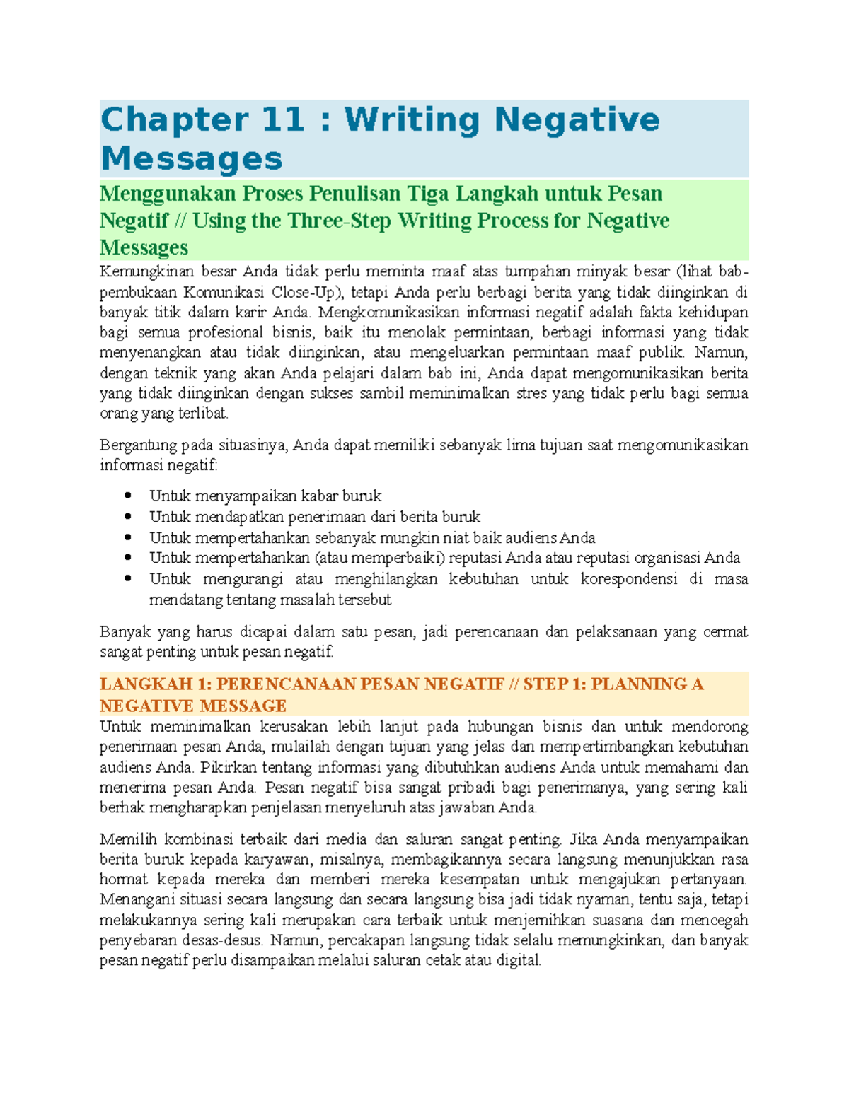 BAB 11 - Lecture Notes - Chapter 11 : Writing Negative Messages ...