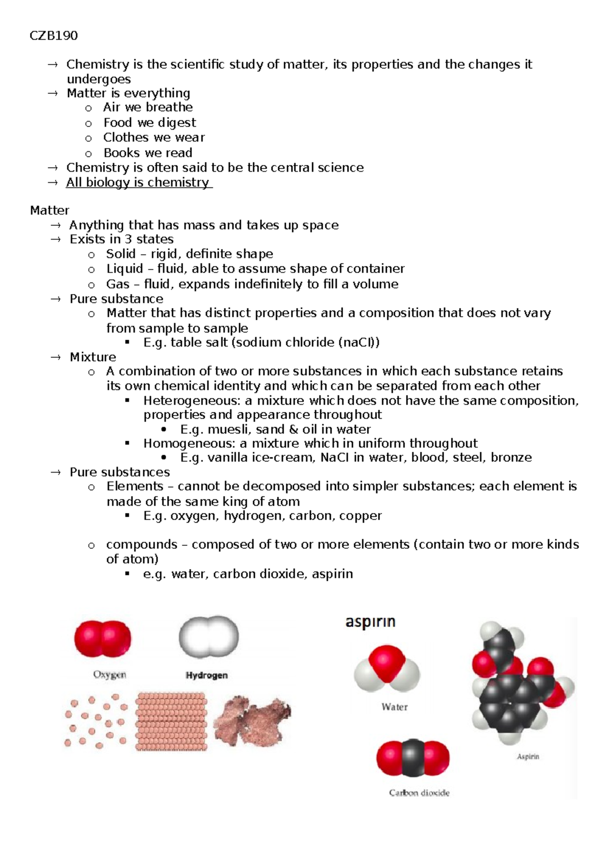 CZB190 - CZB Chemistry is the scientific study of matter, its ...