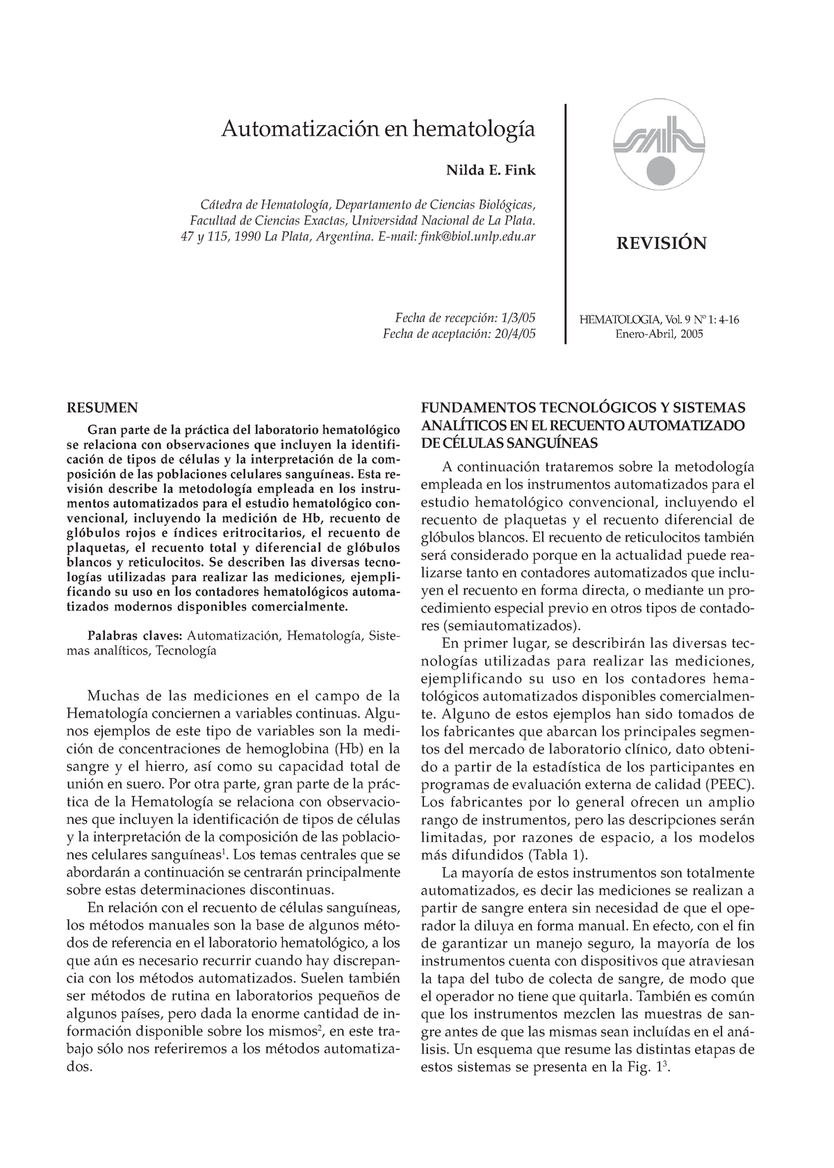 13. Automatizacion Hematologia - 4 HEMATOLOGIA 2 Volumen 9 - Nº 1, 2005 ...