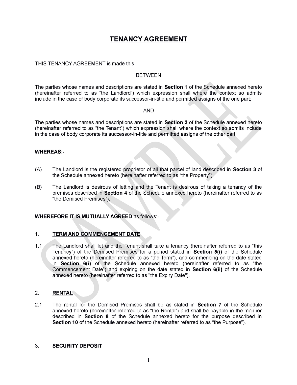 Tenancy agreement template - TENANCY AGREEMENT THIS TENANCY AGREEMENT