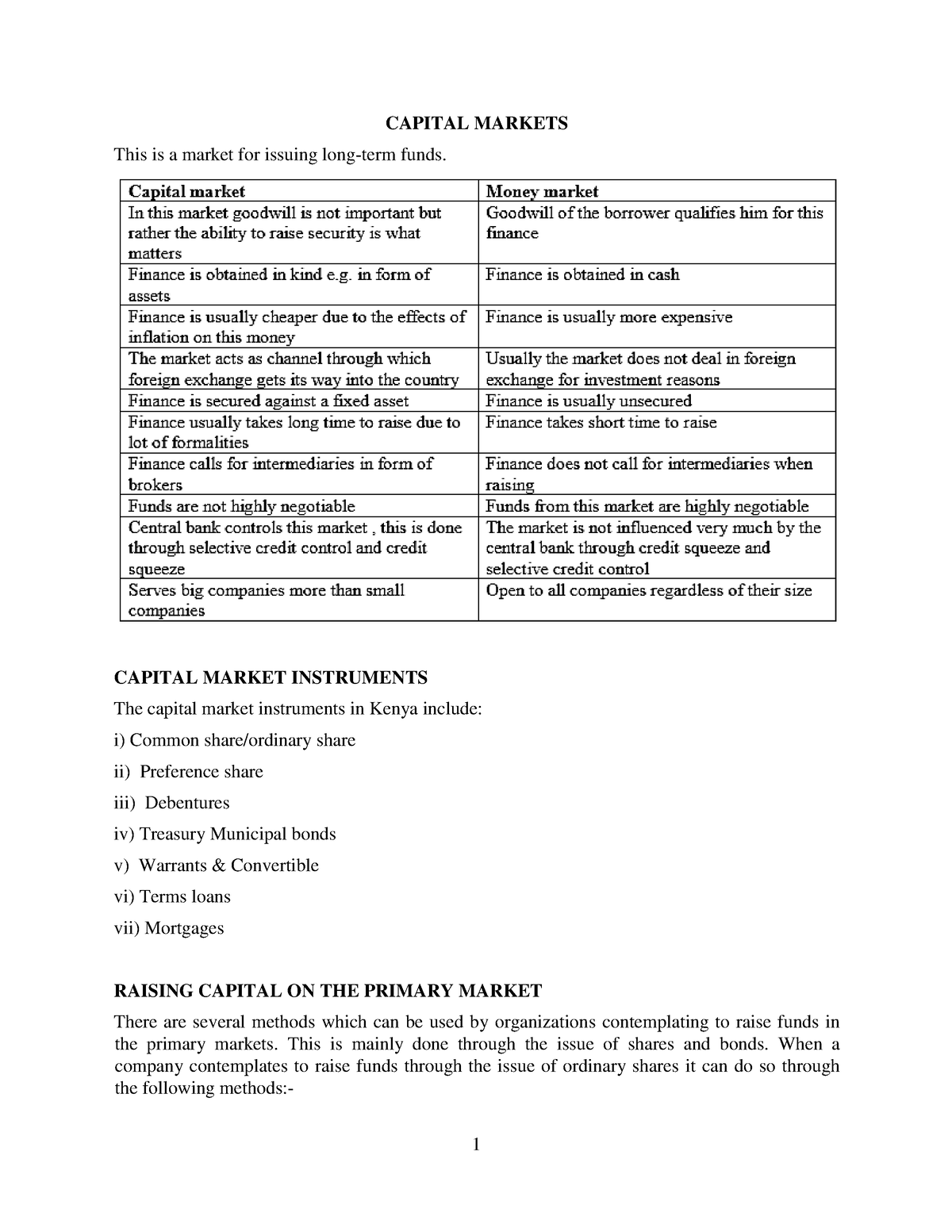 essay on capital markets