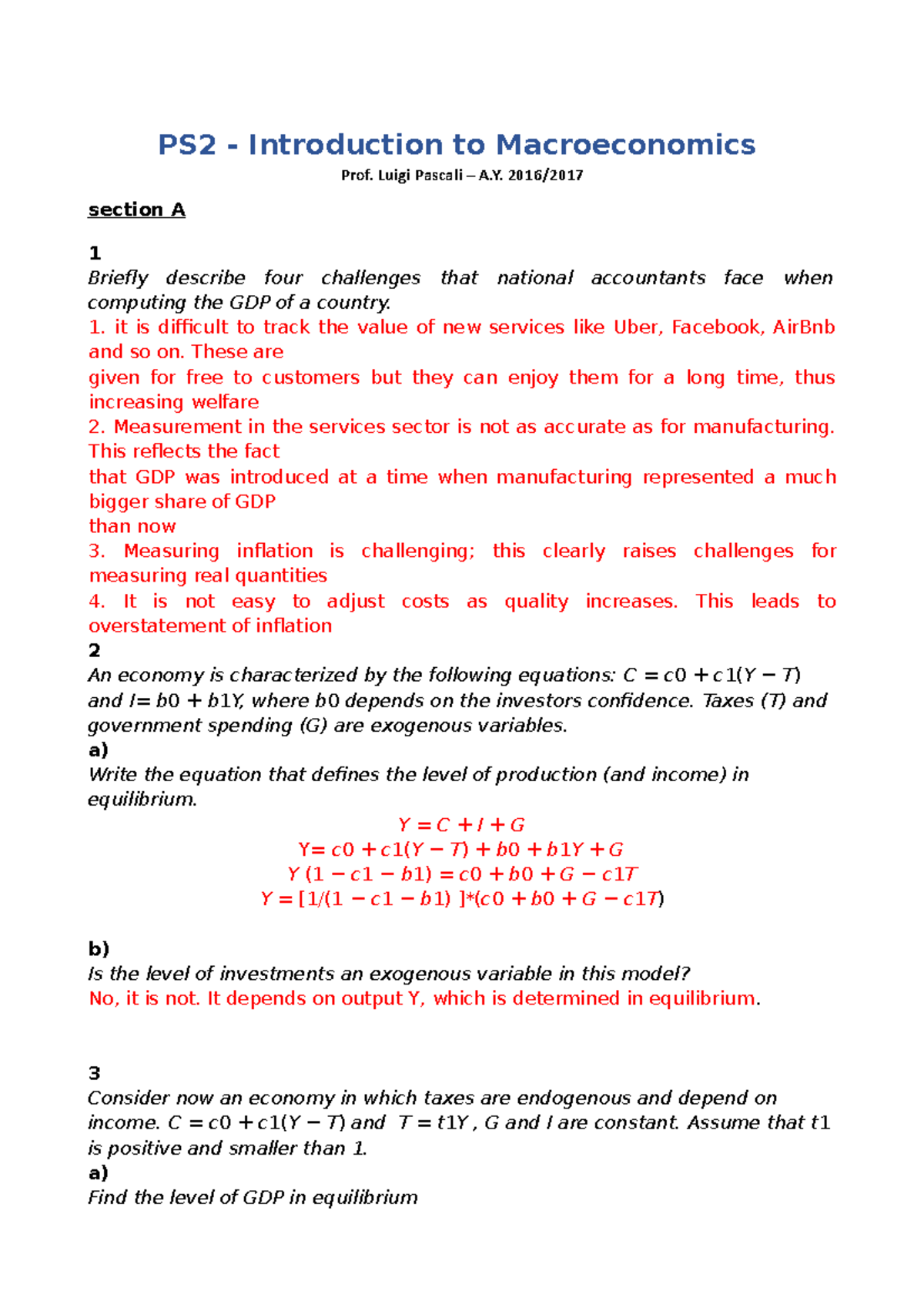 Ps2 English with solutions - PS2 Introduction to Macroeconomics Prof ...