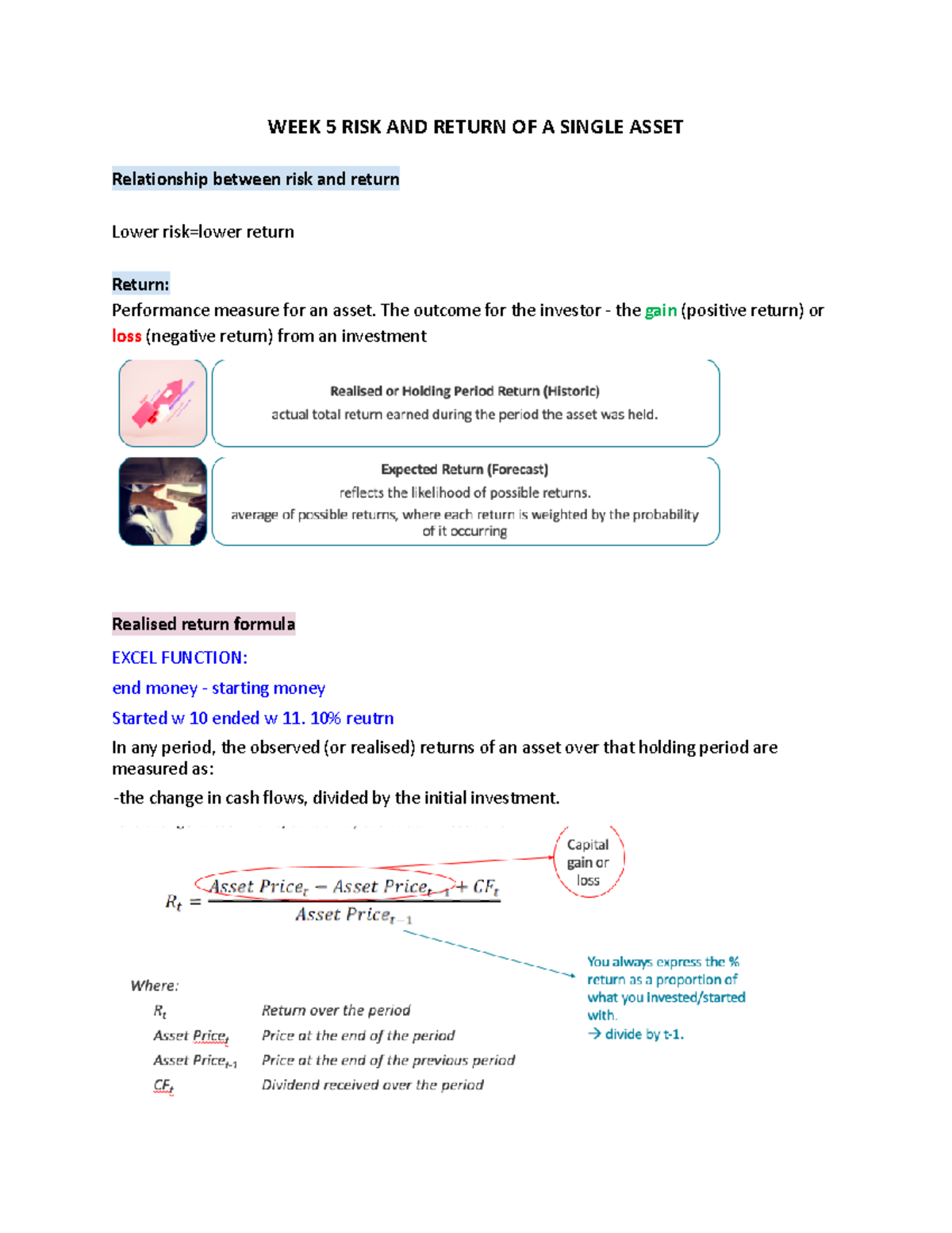 Wk5 finance risk n return - WEEK 5 RISK AND RETURN OF A SINGLE ASSET ...