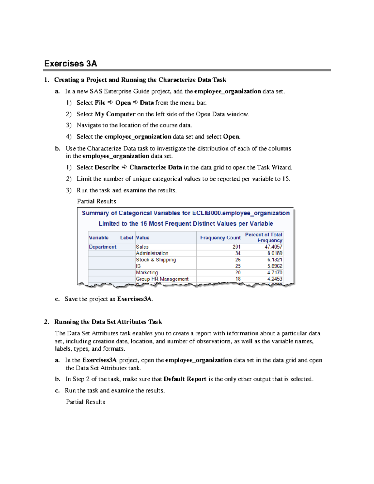 3A - Navigating the SAS Enterprise Guide Workspace - Exercises ...
