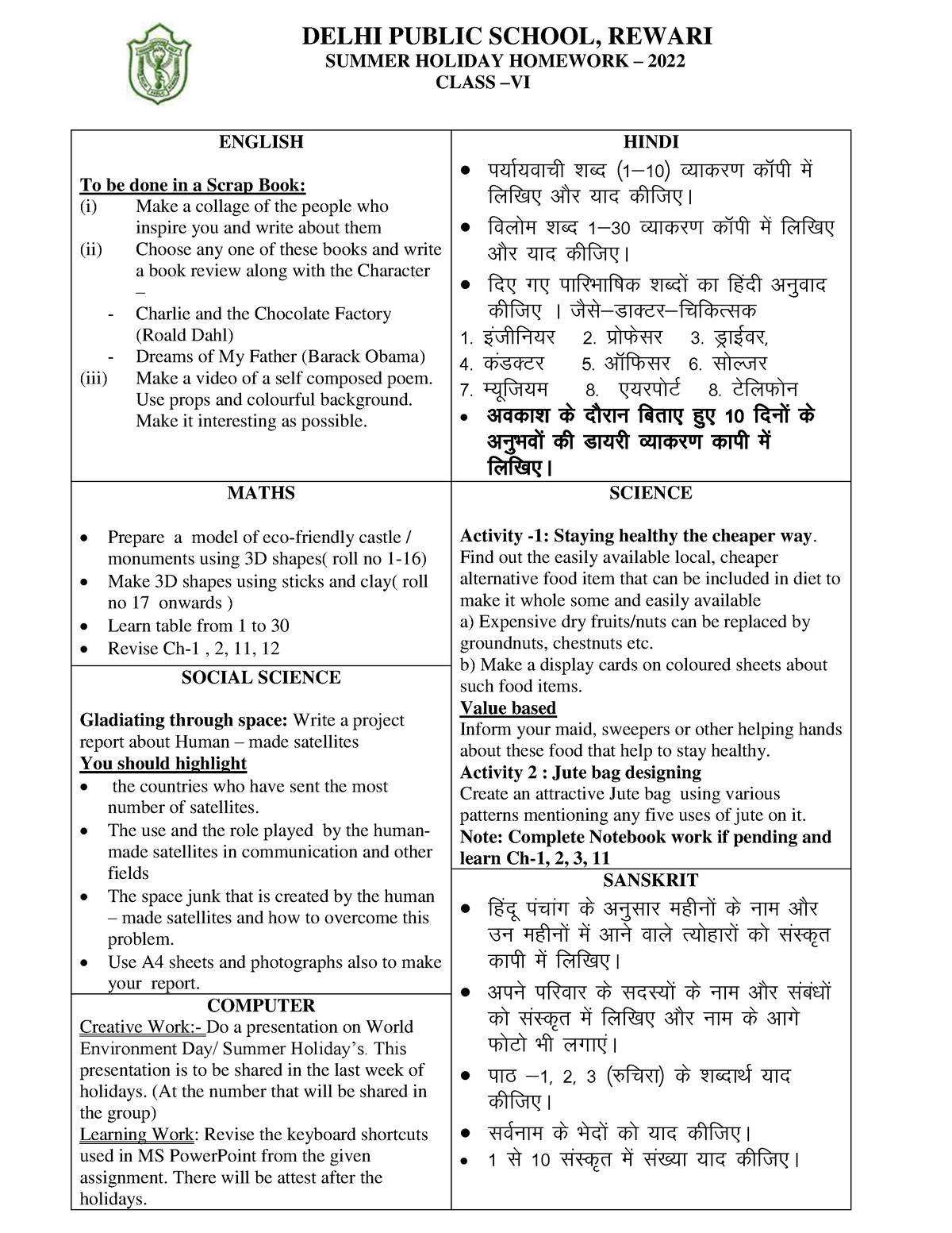 Holiday HW Class VI THIS NOTES IS JUST UPLOAD FOR FUN DELHI PUBLIC