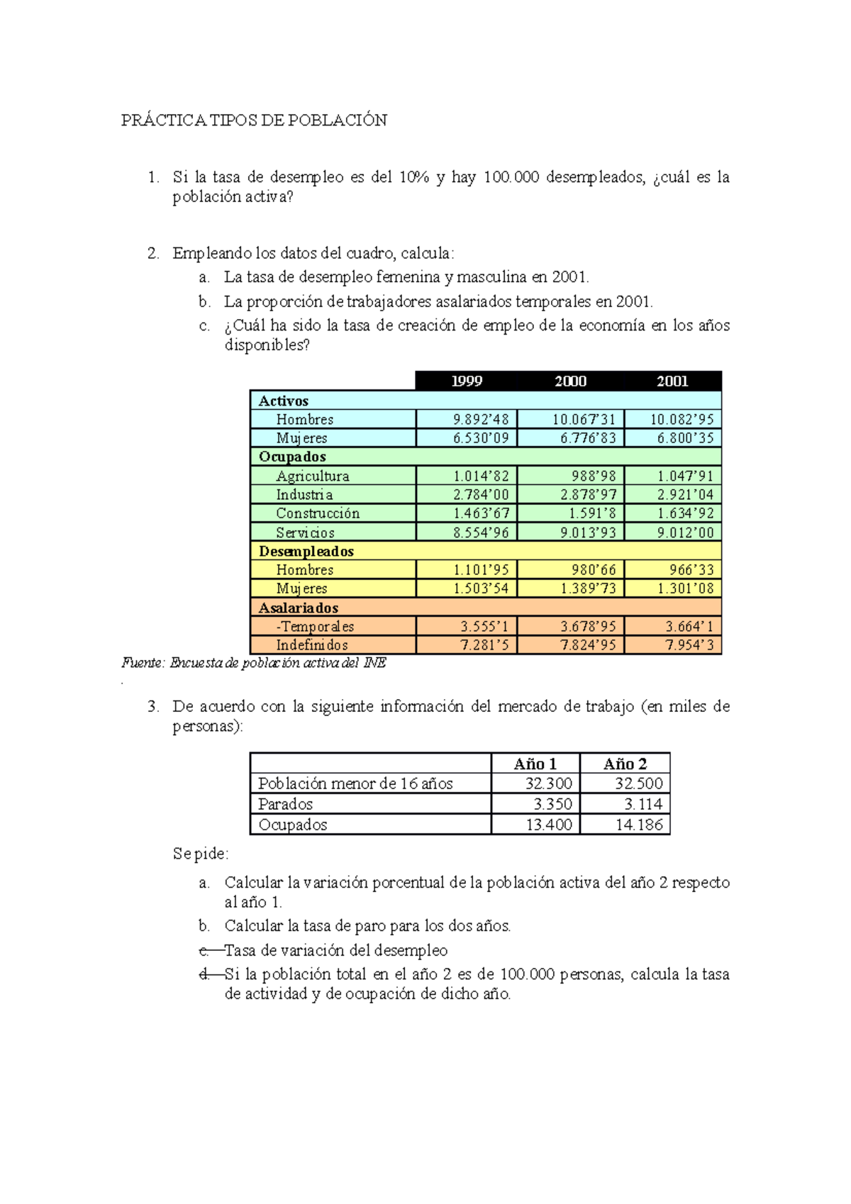 Ejercicios De Tasas - PRÁCTICA TIPOS DE POBLACIÓN 1. Si La Tasa De ...