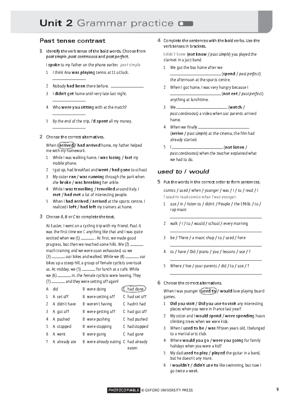 Grammar Unit 2 1star Unit 2 Grammar Practice PHOTOCOPIABLE OXFORD 