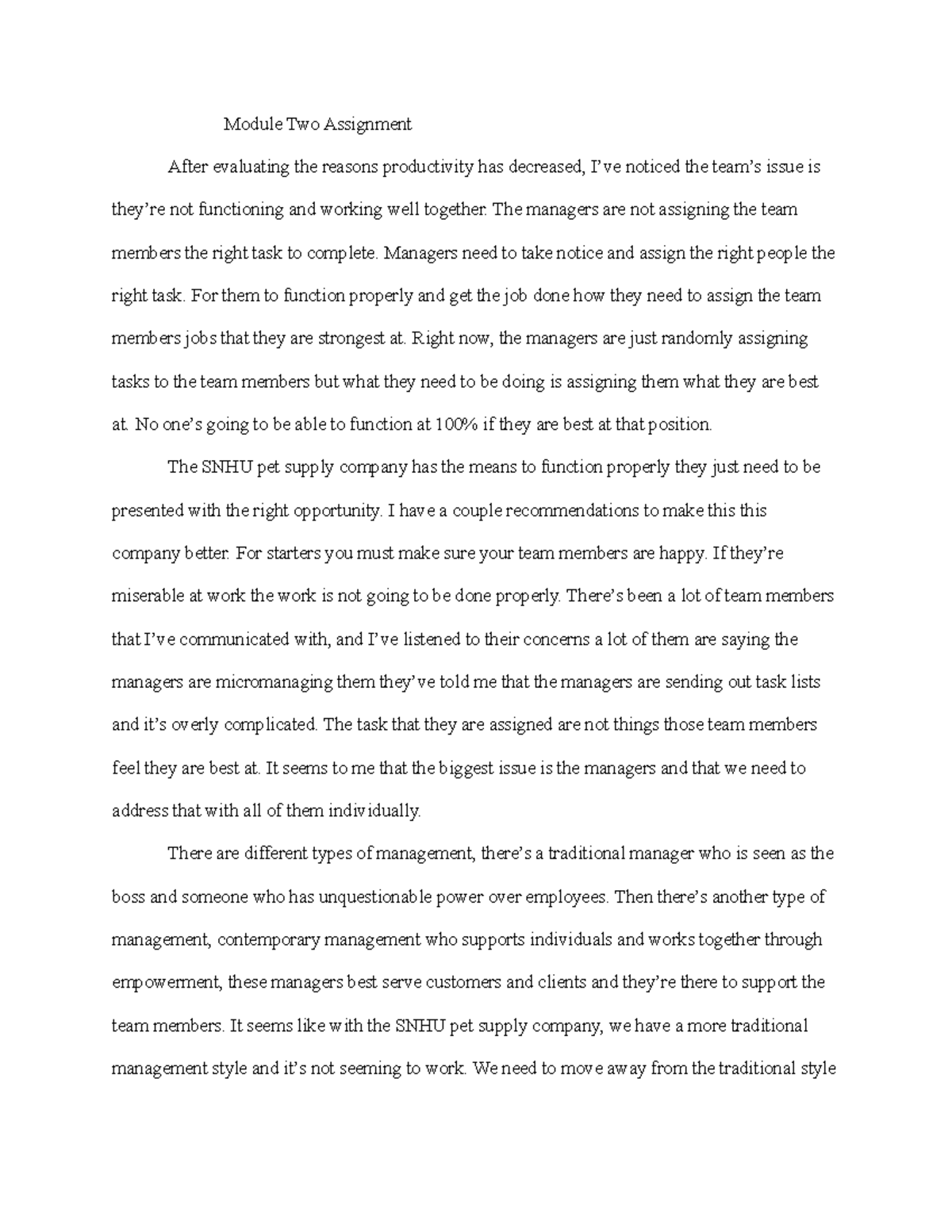 Module Two Assignment - Module Two Assignment After evaluating the ...