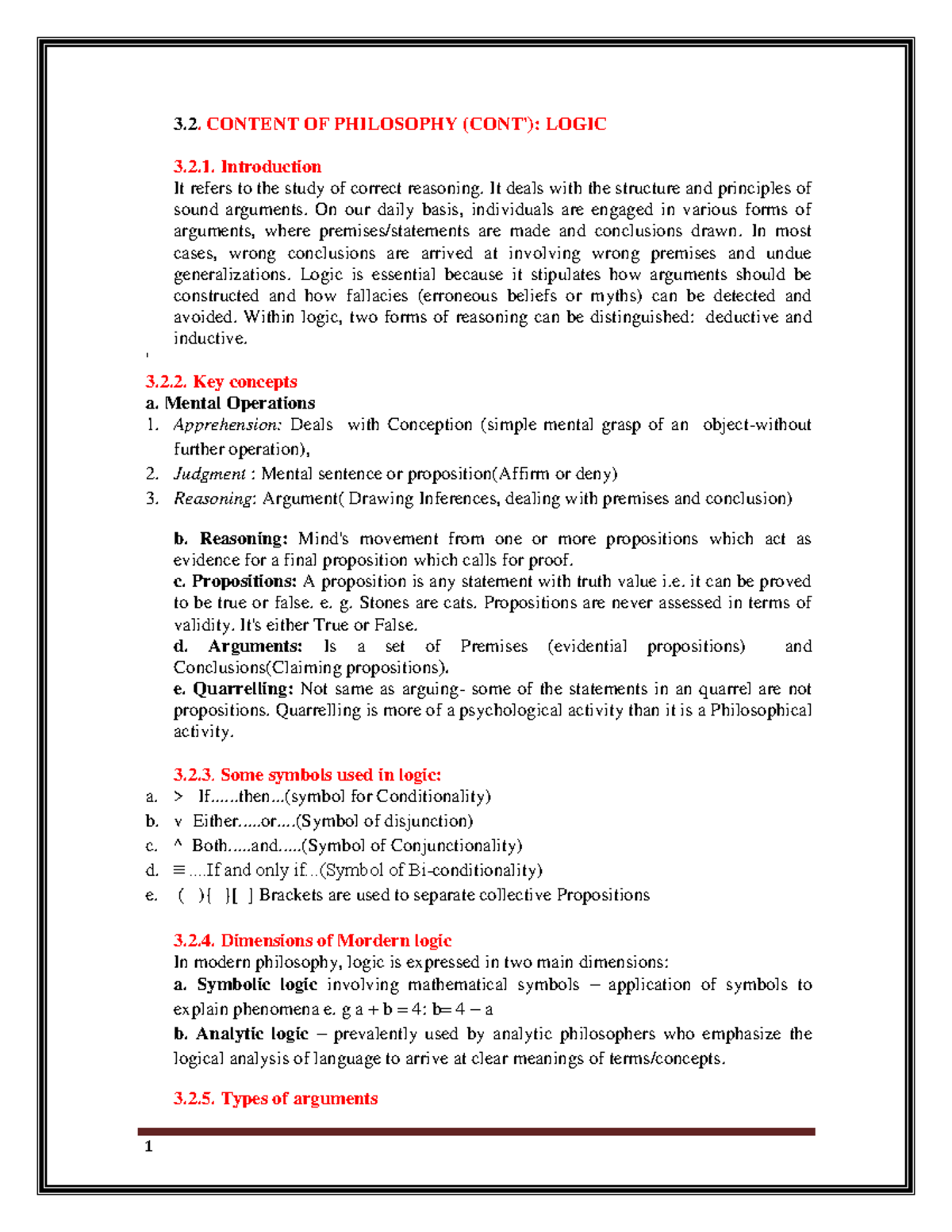 Content- Logic - notes - 1 3. CONTENT OF PHILOSOPHY (CONT'): LOGIC 3.2 ...