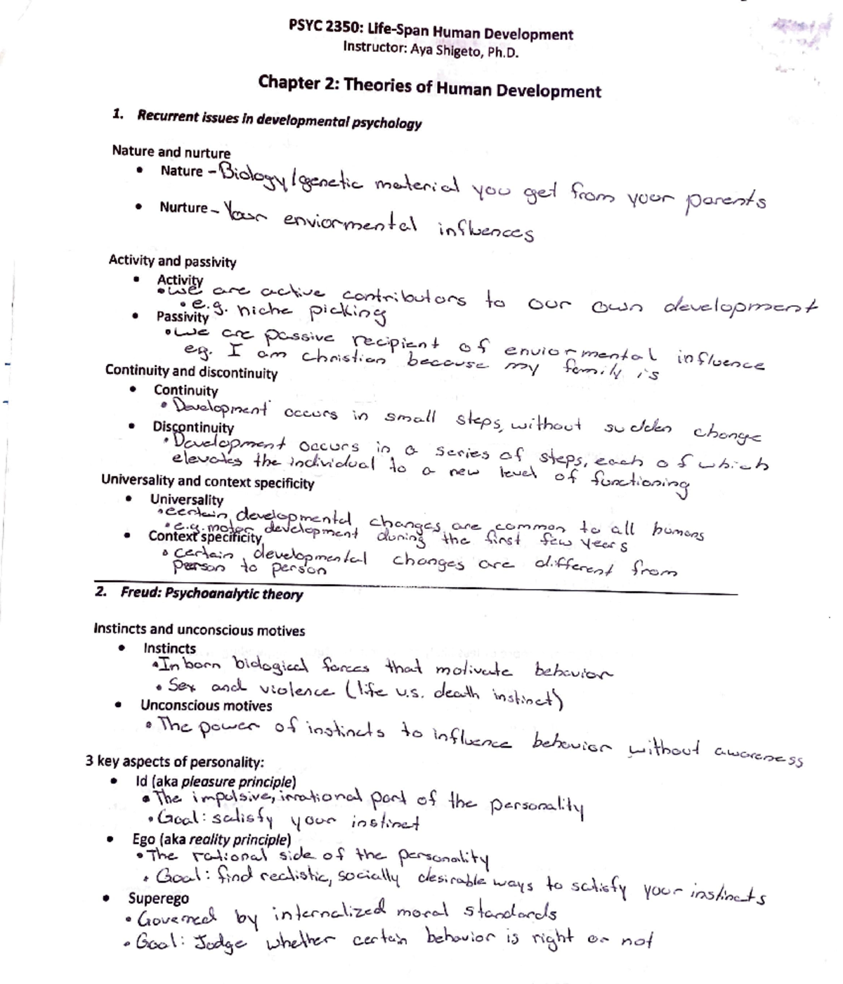 Life span chapter 2 notes - PSYC 2350 - Studocu