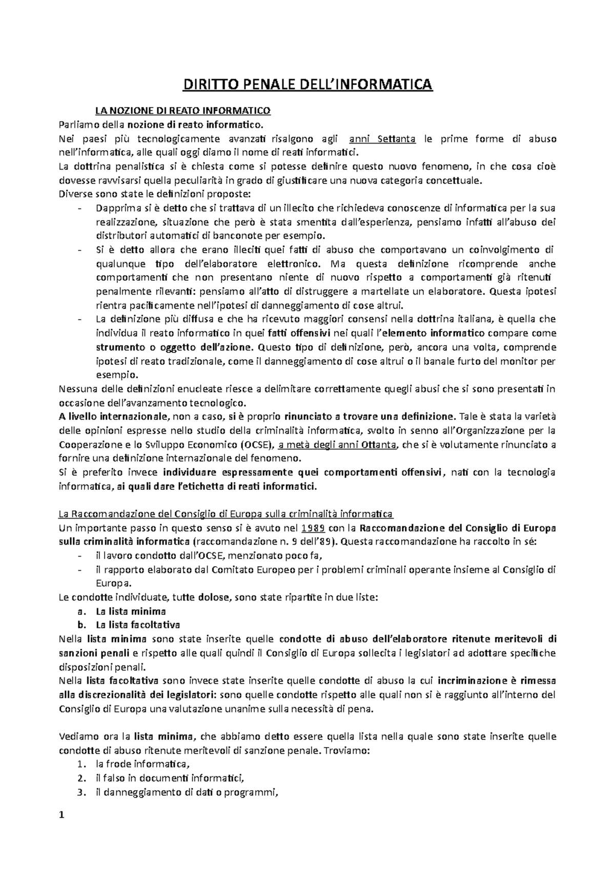 Diritto penale dell'informatica appunti lezioni - DIRITTO PENALE DELL ...