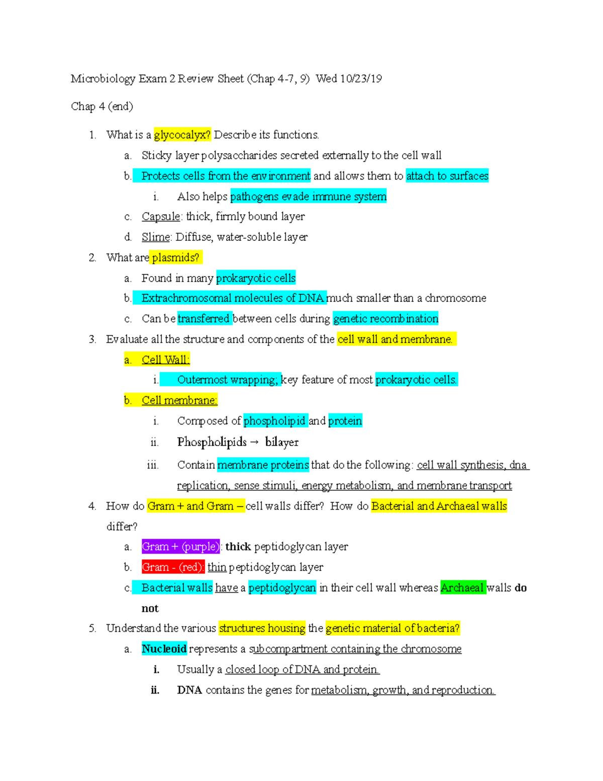 Microbiology Exam 2 Review - Microbiology Exam 2 Review Sheet (Chap 4-7 ...