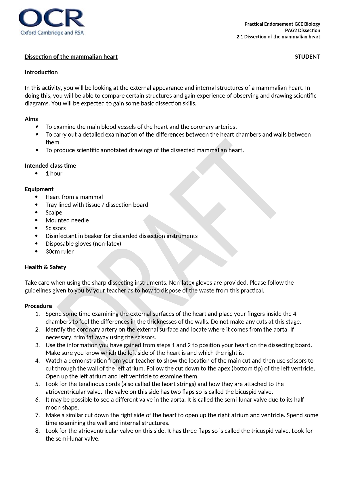 PAG2.1 Student Dissection of the mammalian heart v0.2 - Practical ...