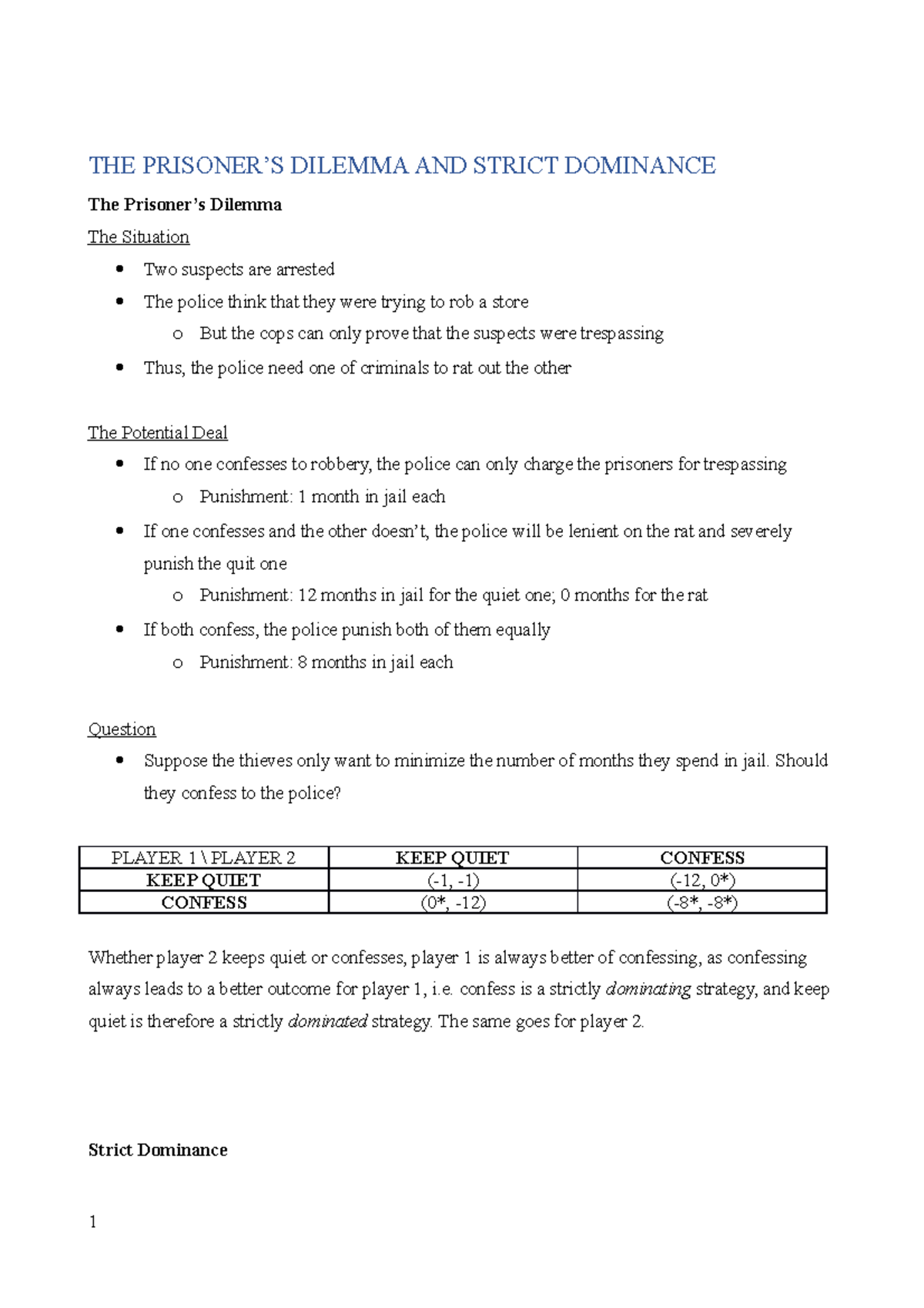 Eksamensnoter Resumé A primer in game theory THE PRISONER’S DILEMMA