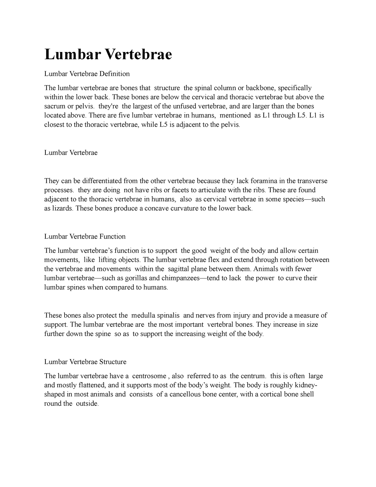 Lumbar Vertebrae - BT3012 - chapter 4 - Lumbar Vertebrae Lumbar