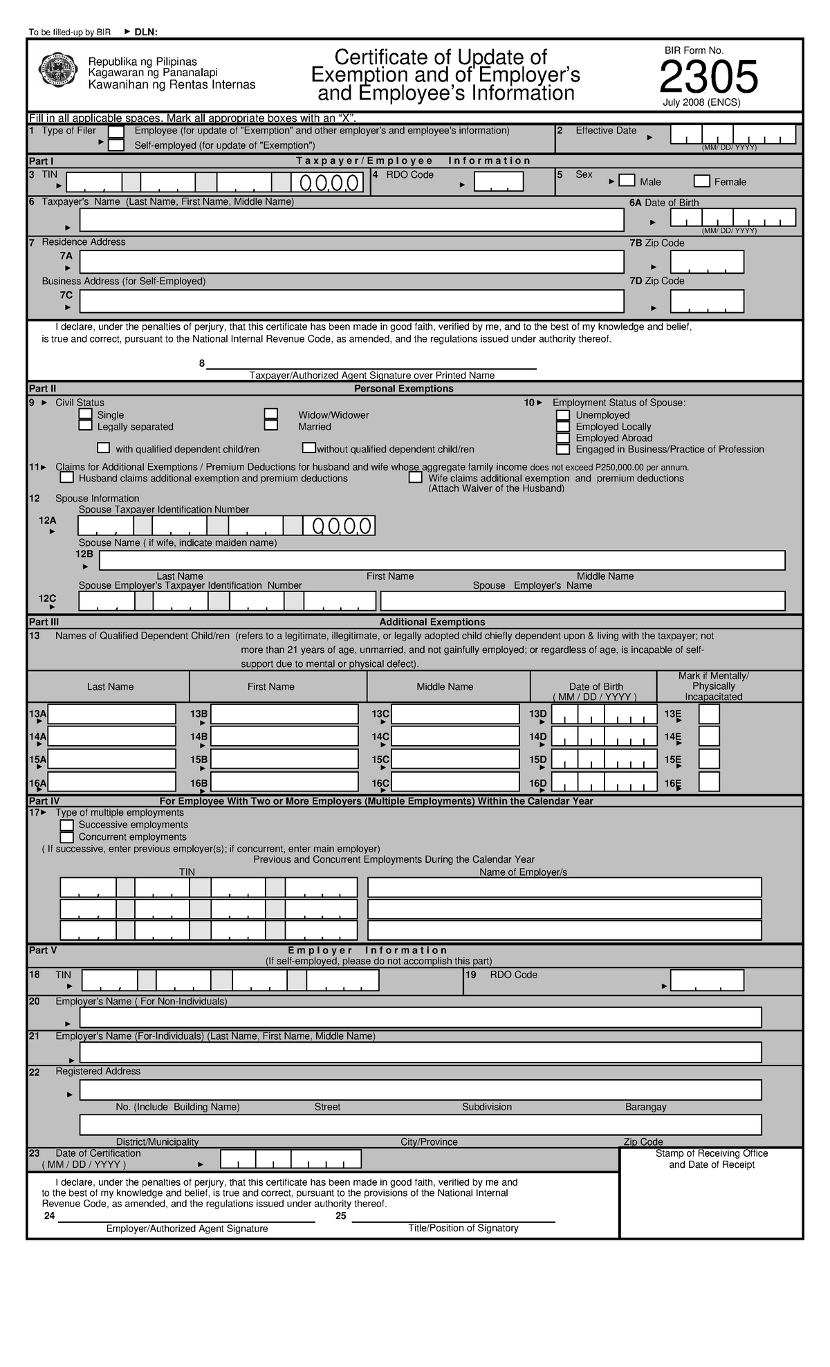 16072305 None To Be Filled Up By Bir Dln Fill In All Applicable