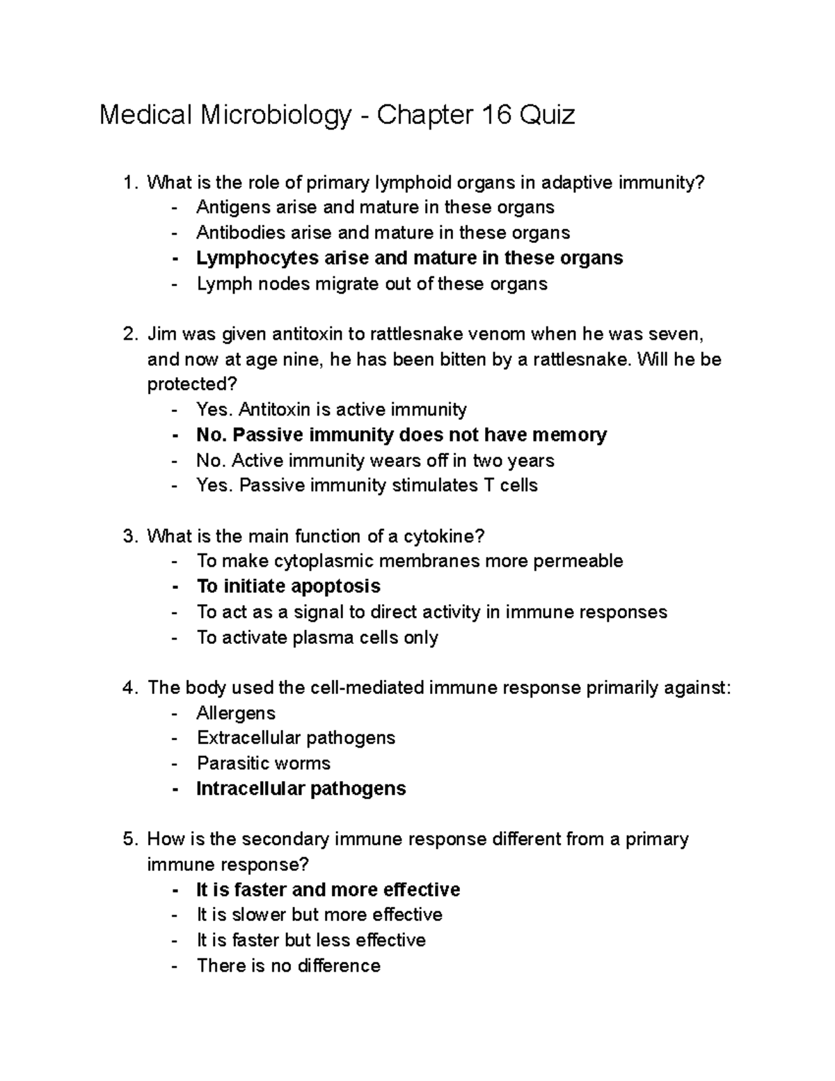 Med. Microbio Chapter 16 Quiz Medical Microbiology Chapter 16 Quiz