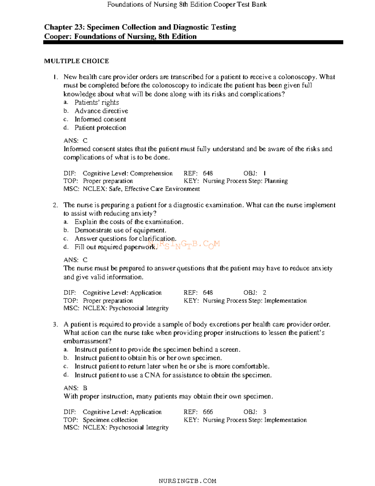 Foundational Nursing Chapter 24 Practice Test Questions NURSINGTB
