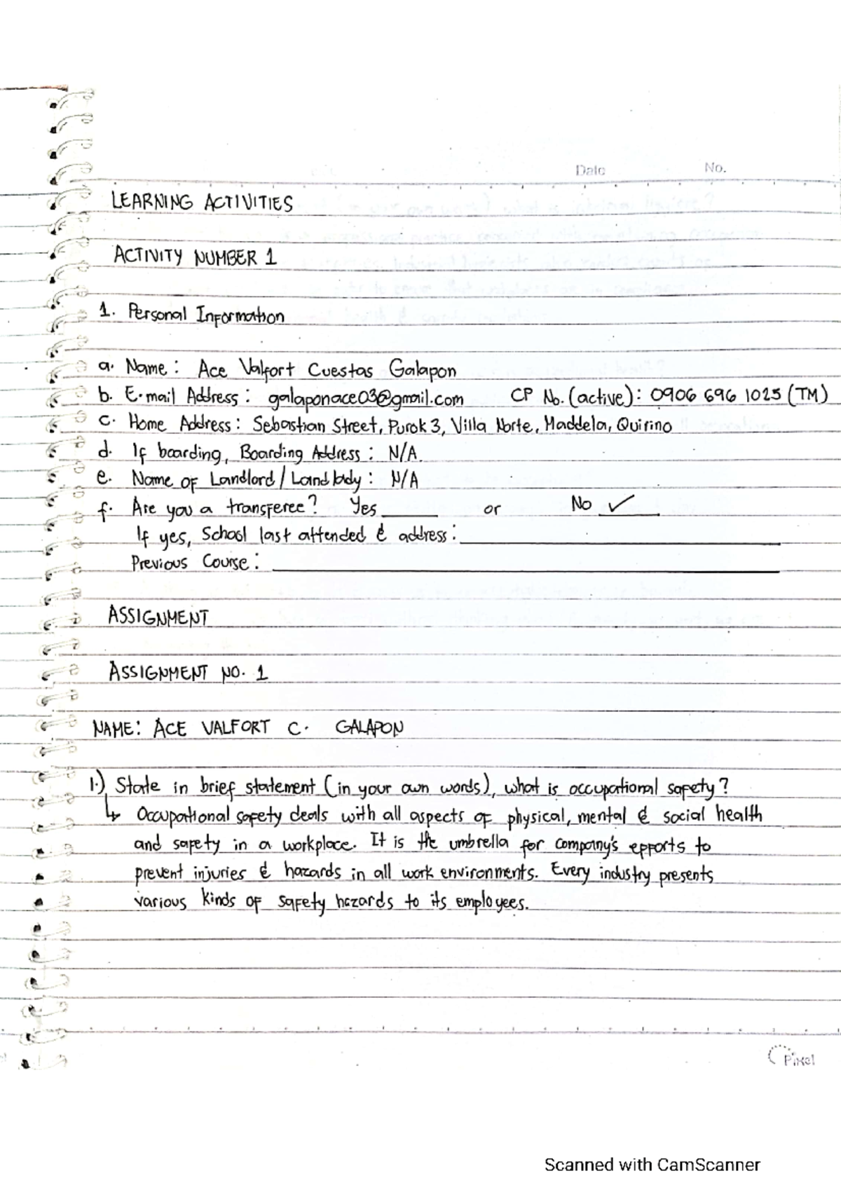 BOSH IM#1 - Activities and Assignment on the subject Basic Occupational ...