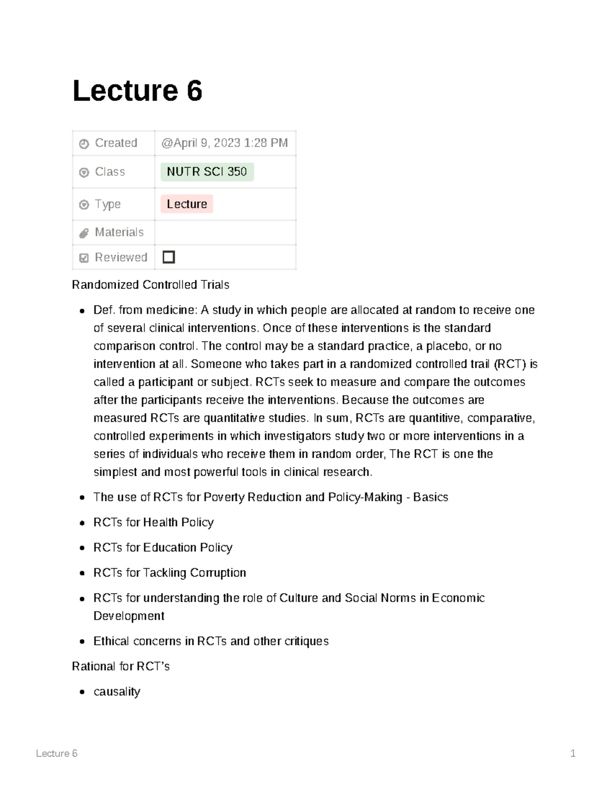 Nutri Sci 350 Lecture 14 Lecture 6 Created Class NUTR SCI 350 Type