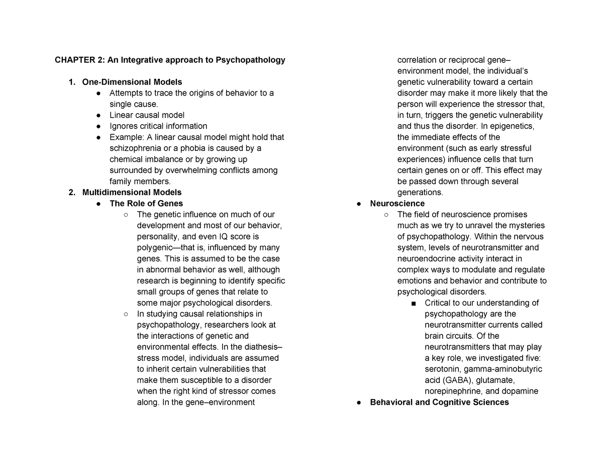 Chapter 2 An Integrative approach to Psychopathology - CHAPTER 2: An ...