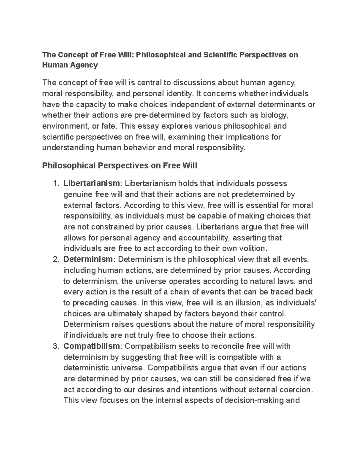 eSSAY ON random things - The Concept of Free Will: Philosophical and ...