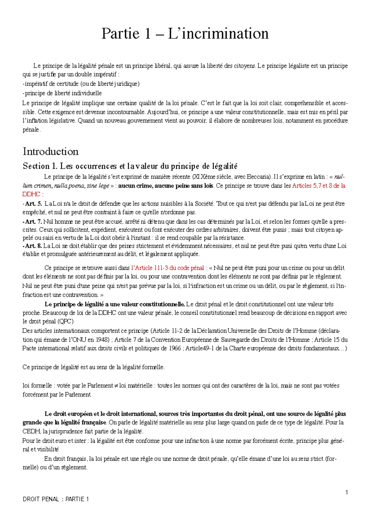 Droit Pénal 2 Partie 1 L’incrimination Le principe de la légalité