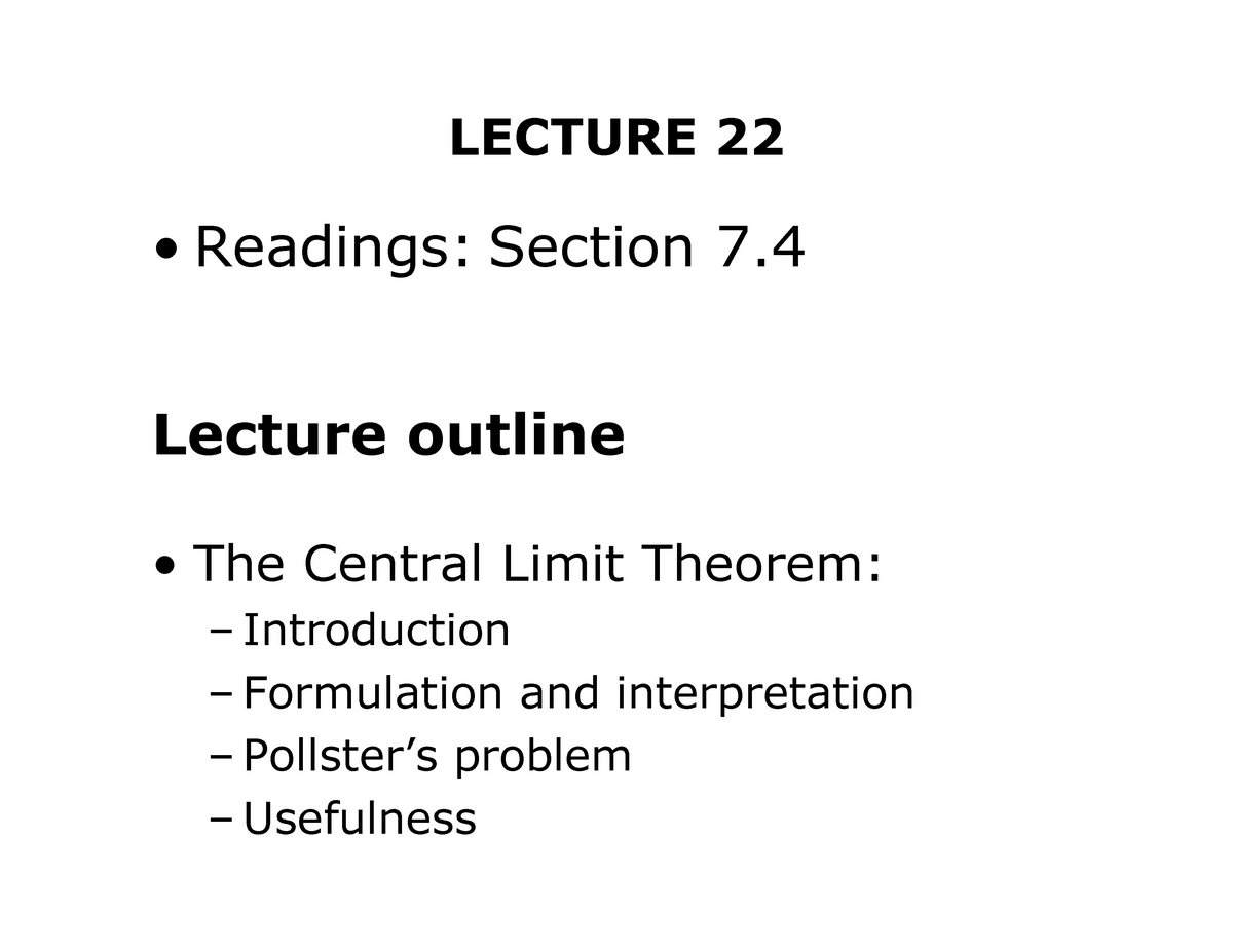 Central Limit Theorem Lecture Notes Pdf