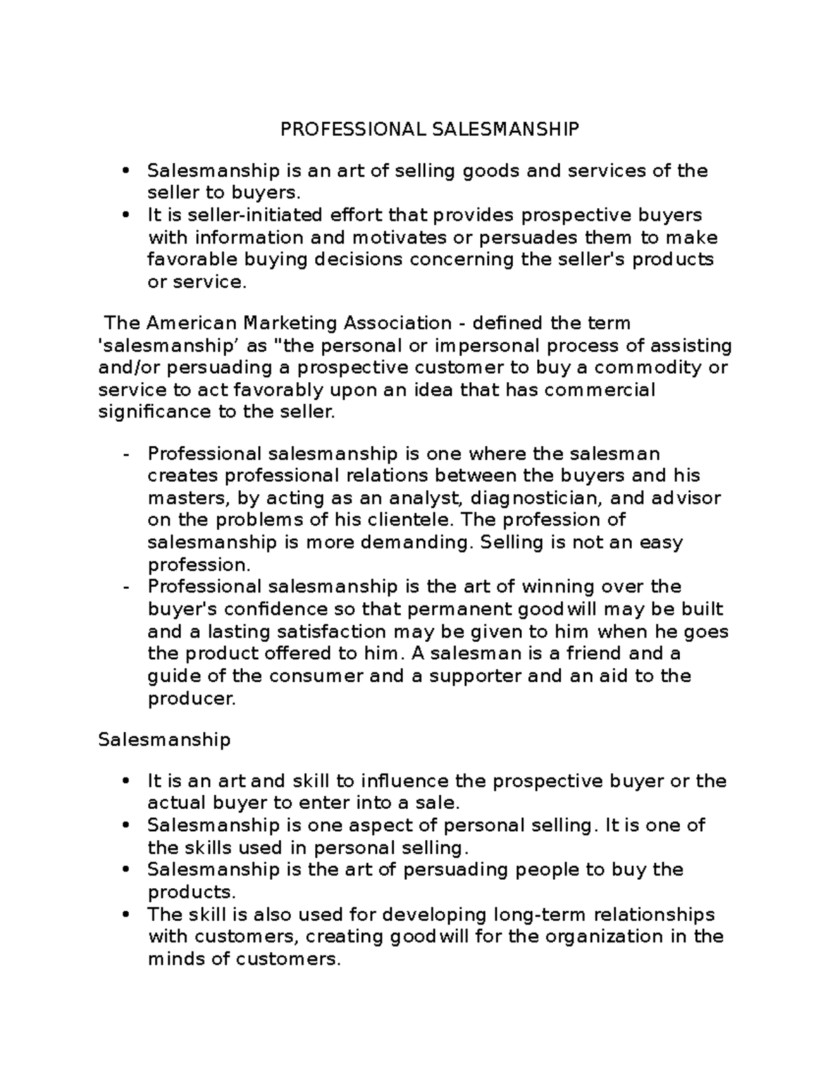 professional salesmanship essay