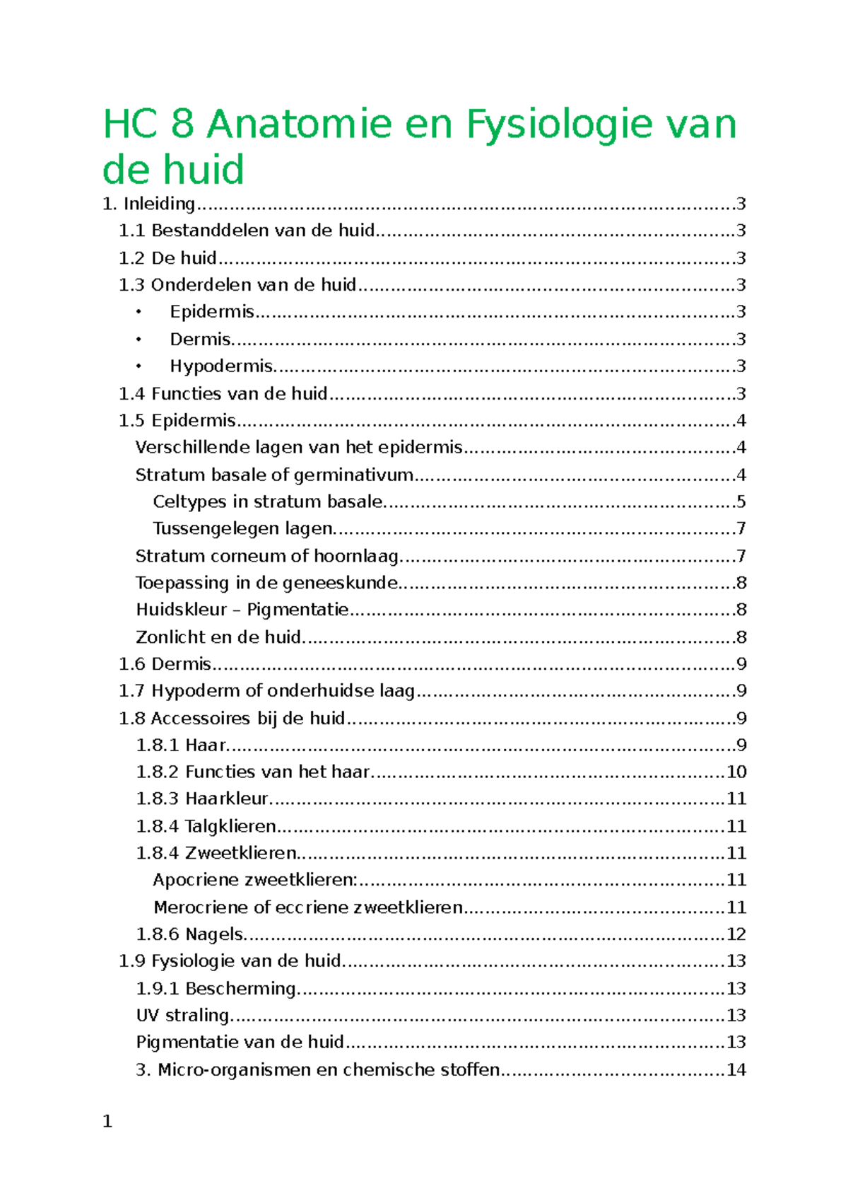 HC8 De Huid - Samenvatting - HC 8 Anatomie En Fysiologie Van - Studocu
