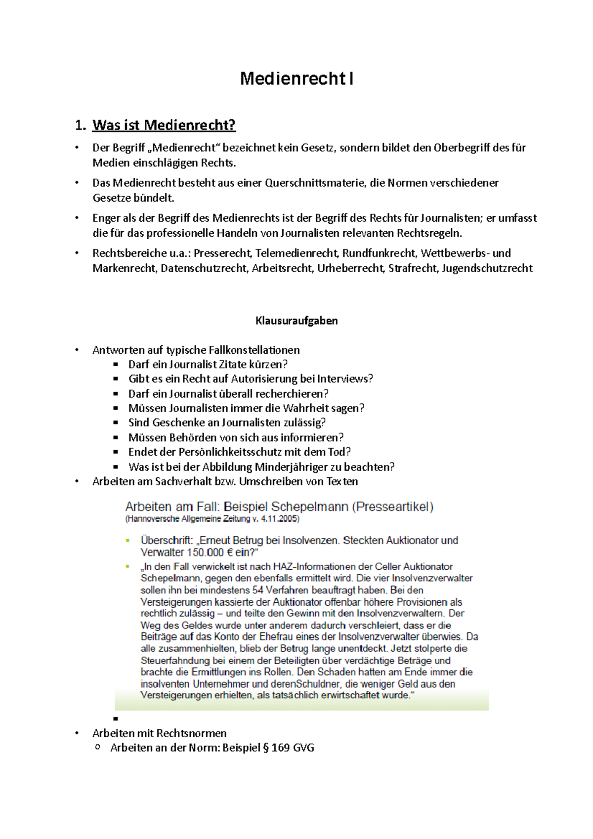 Zusammenfassung Medienrecht I Grundlagen des Medienrechts