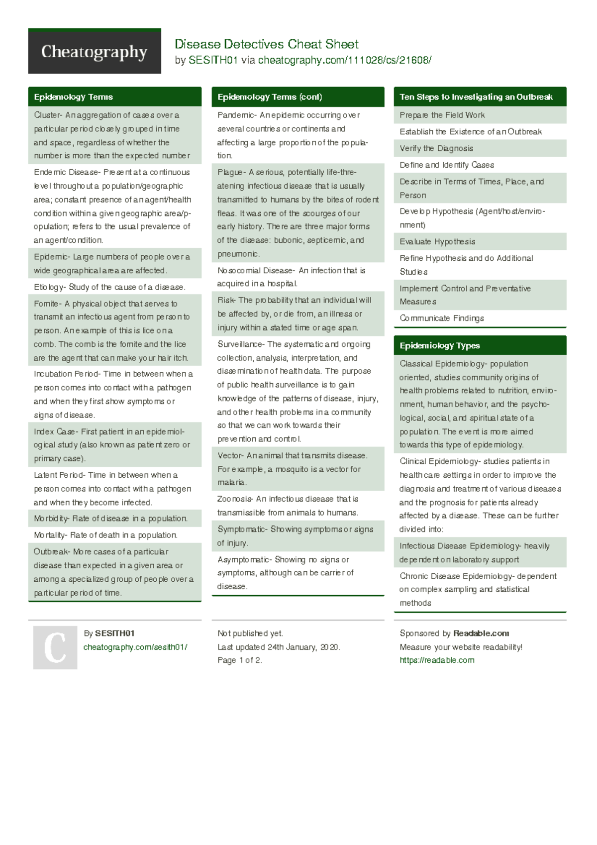 Sesith 01 disease-detectives - Disease Detectives Cheat Sheet by ...