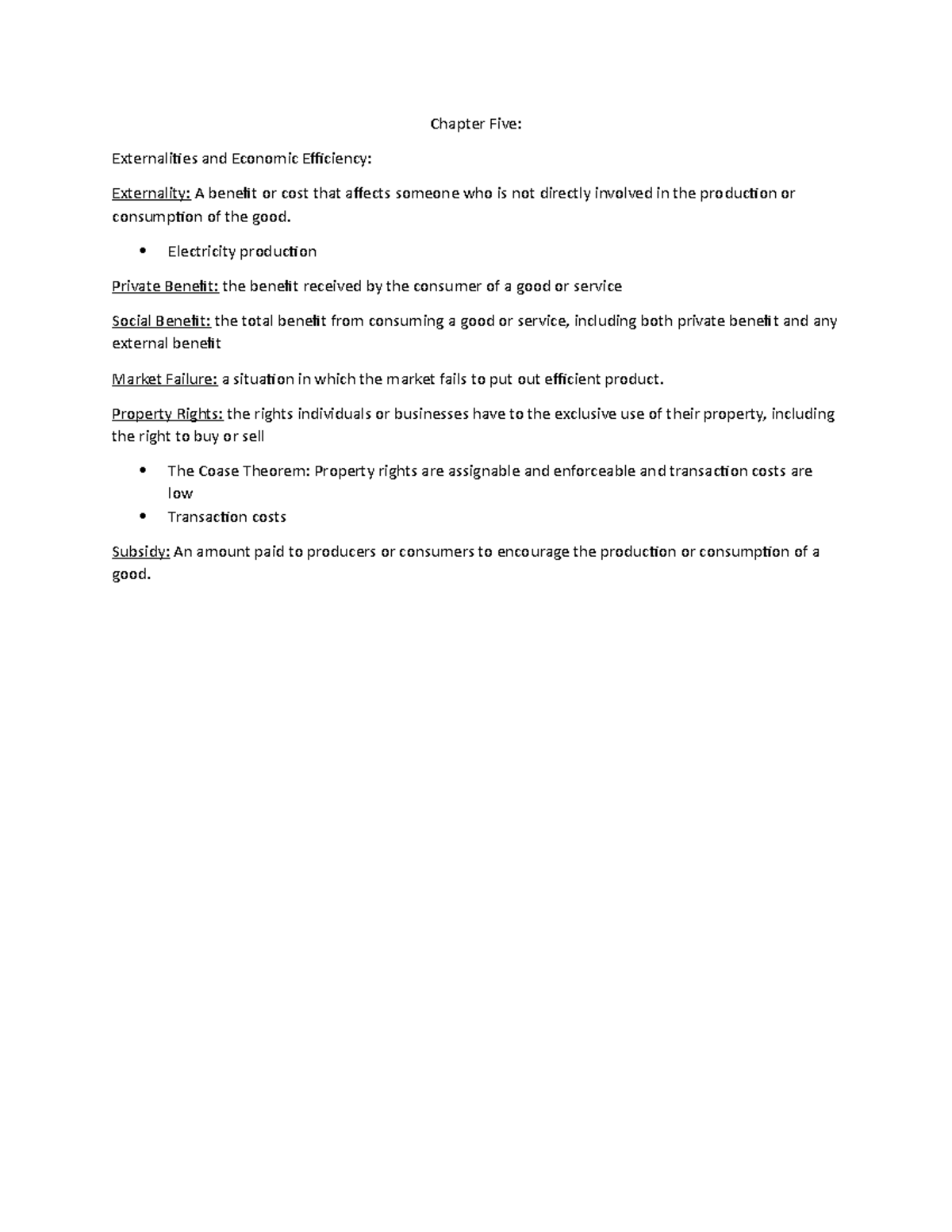 Chapter 5 - Lecture notes 1 - Chapter Five: Externalities and Economic ...