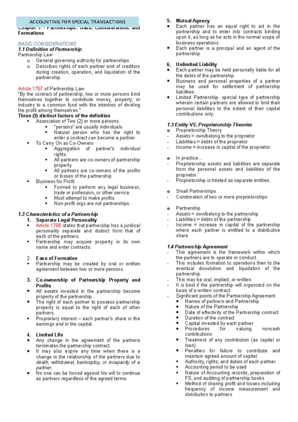 Accounting for Special Transactions - Chapter 1 - Partnerships: Basic ...