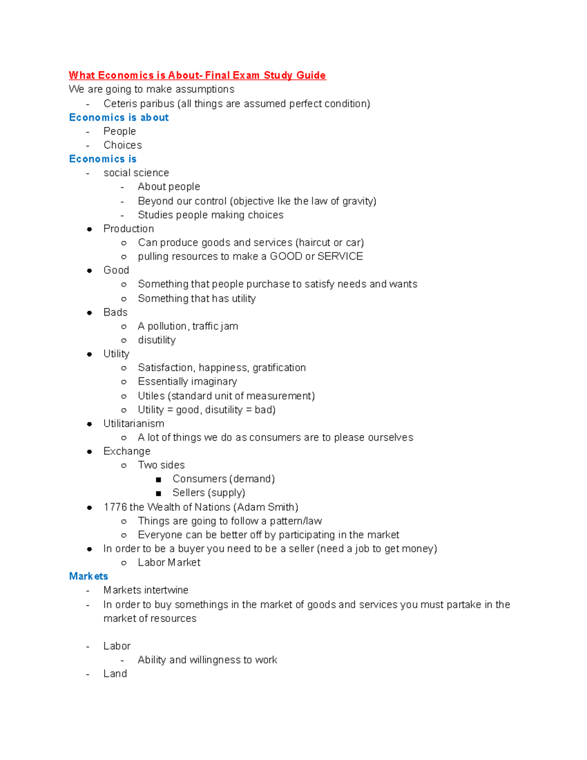 ECON 201 Final Exam Study Guide - What Economics Is Final Exam Study ...