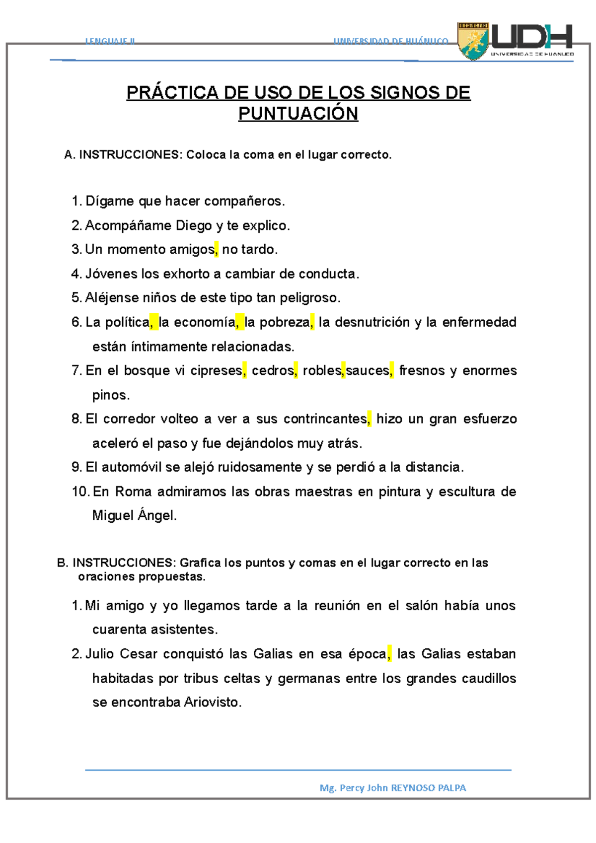 Lenguaje II Signos de puntuación - LENGUAJE II UNIVERSIDAD DE HUÁNUCO ...