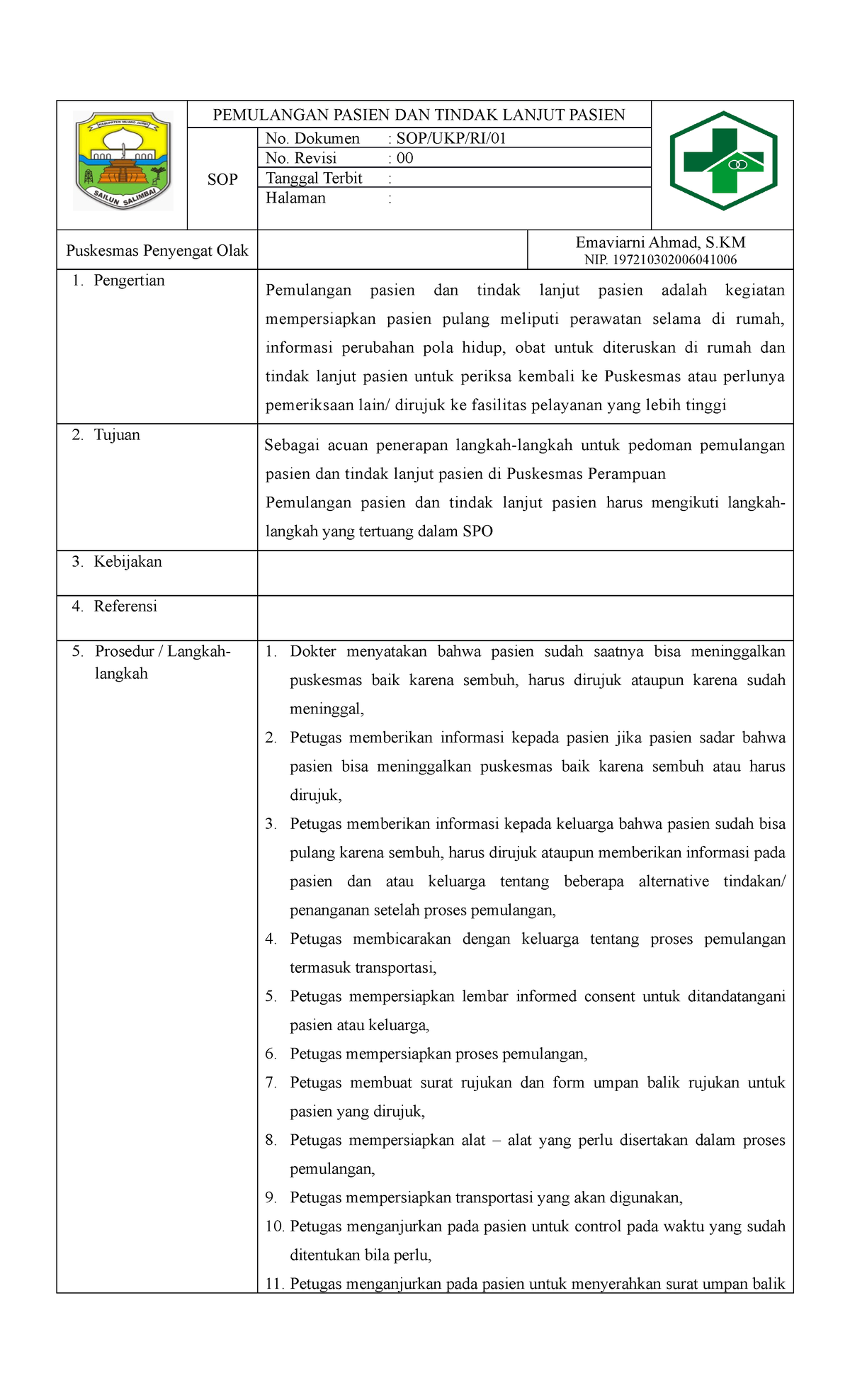 363252195 Sop Pemulangan Pasien Dan Tindak Lanjut Pasien - PEMULANGAN ...