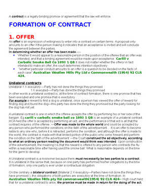 Exam Notes - Contracts - CONTRACT LAW LAW TRIMESTER 2 2023 A Contract ...