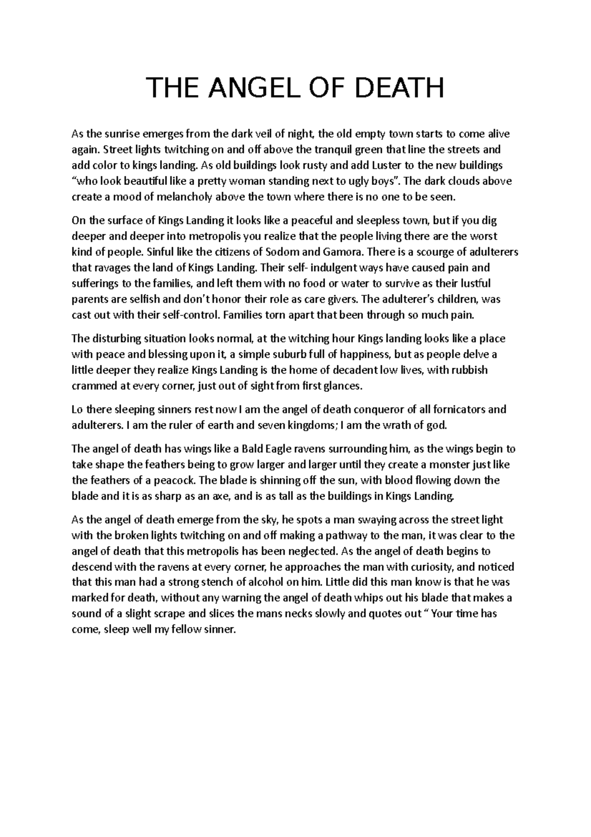 THE Angel OF Death lecture notes and assignment THE ANGEL OF DEATH As the sunrise emerges