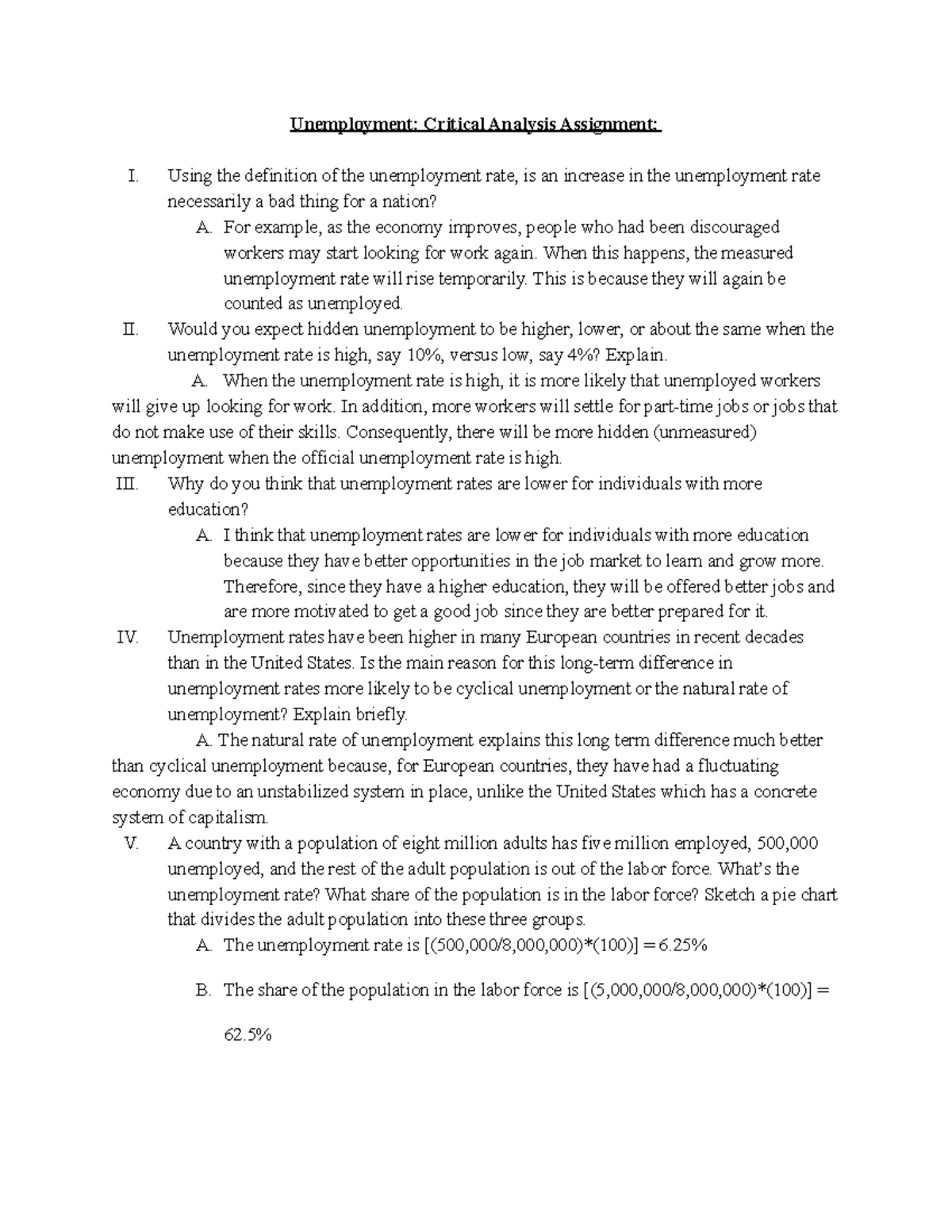 DLT Unemployment Critical Analysis Assignment Using the definition of