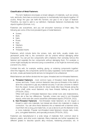 Types-of-Fasteners: Bolts - Types of Fasteners Bolts - Like screws ...