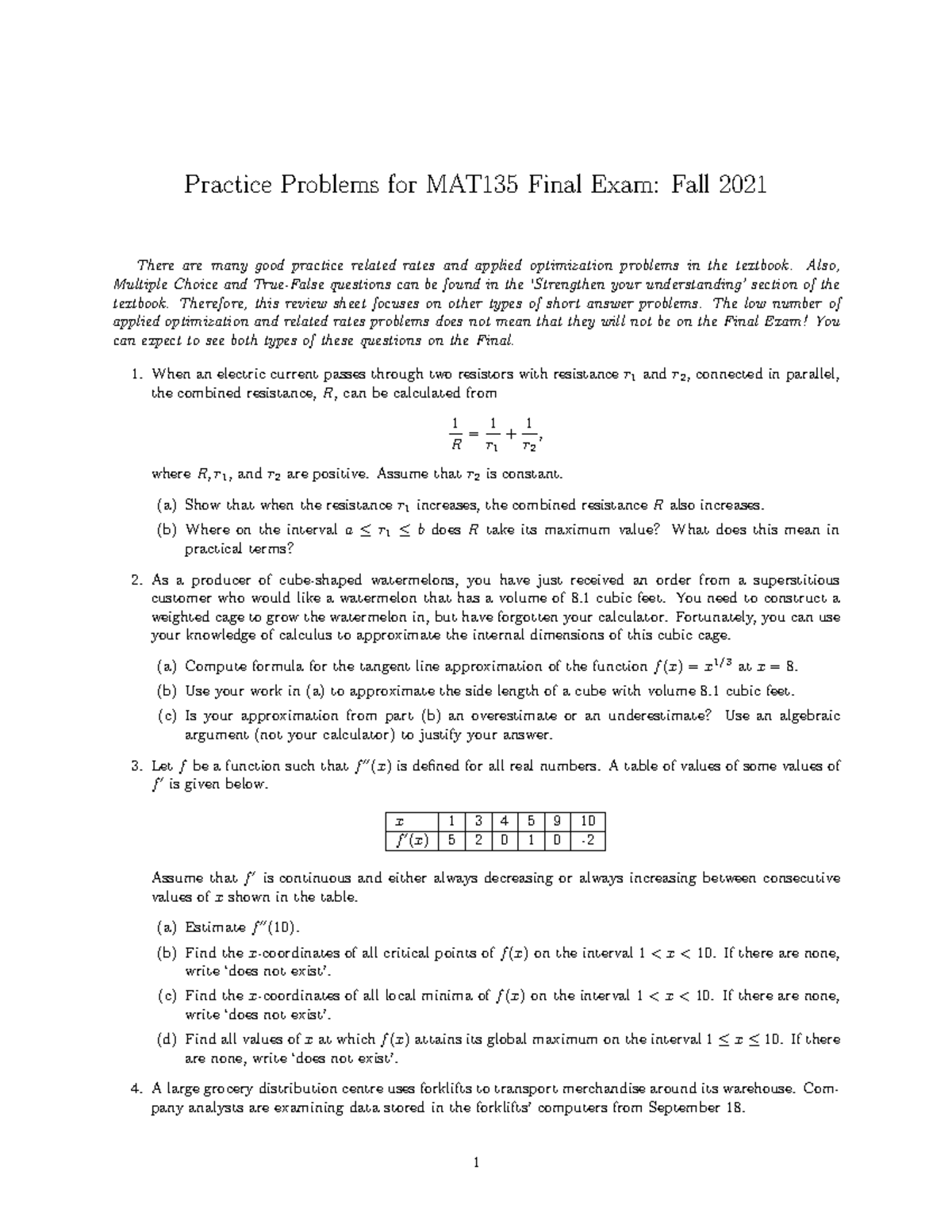 Practice Problems for 135 Final Exam Practice Problems for MAT135